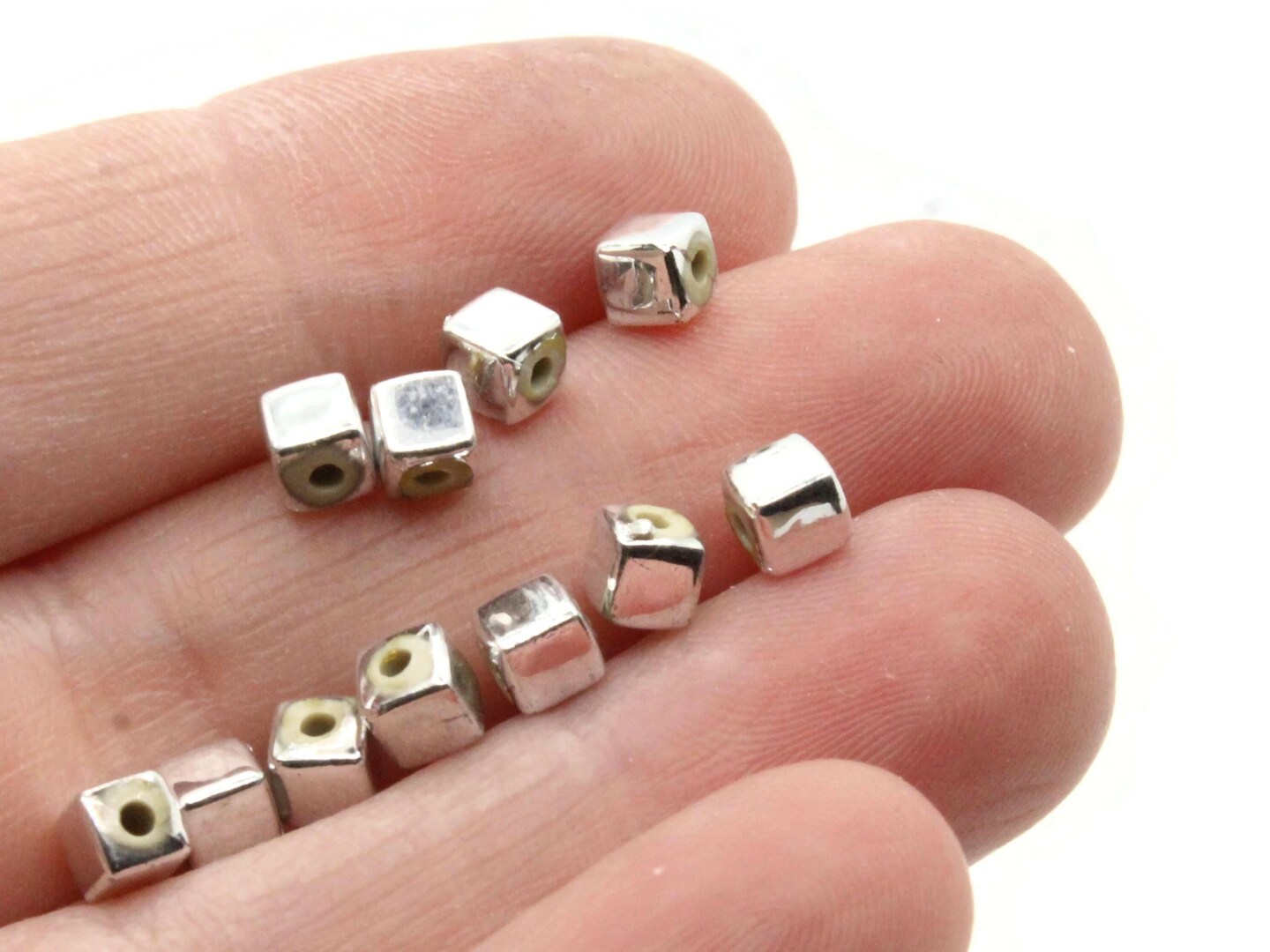 60 4mm Silver Cube Vintage Silver Plated Plastic Beads