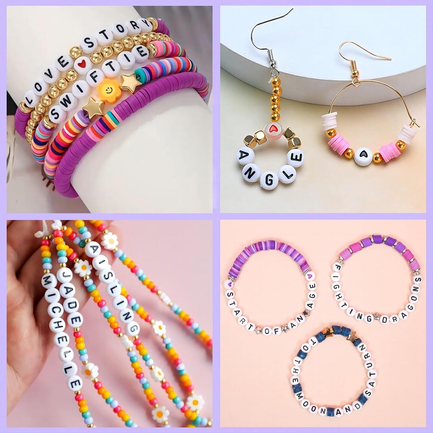 300Pcs Round Letter Beads for Charms Bracelets Making 4X7mm Individual White Alphabet Beads kit N