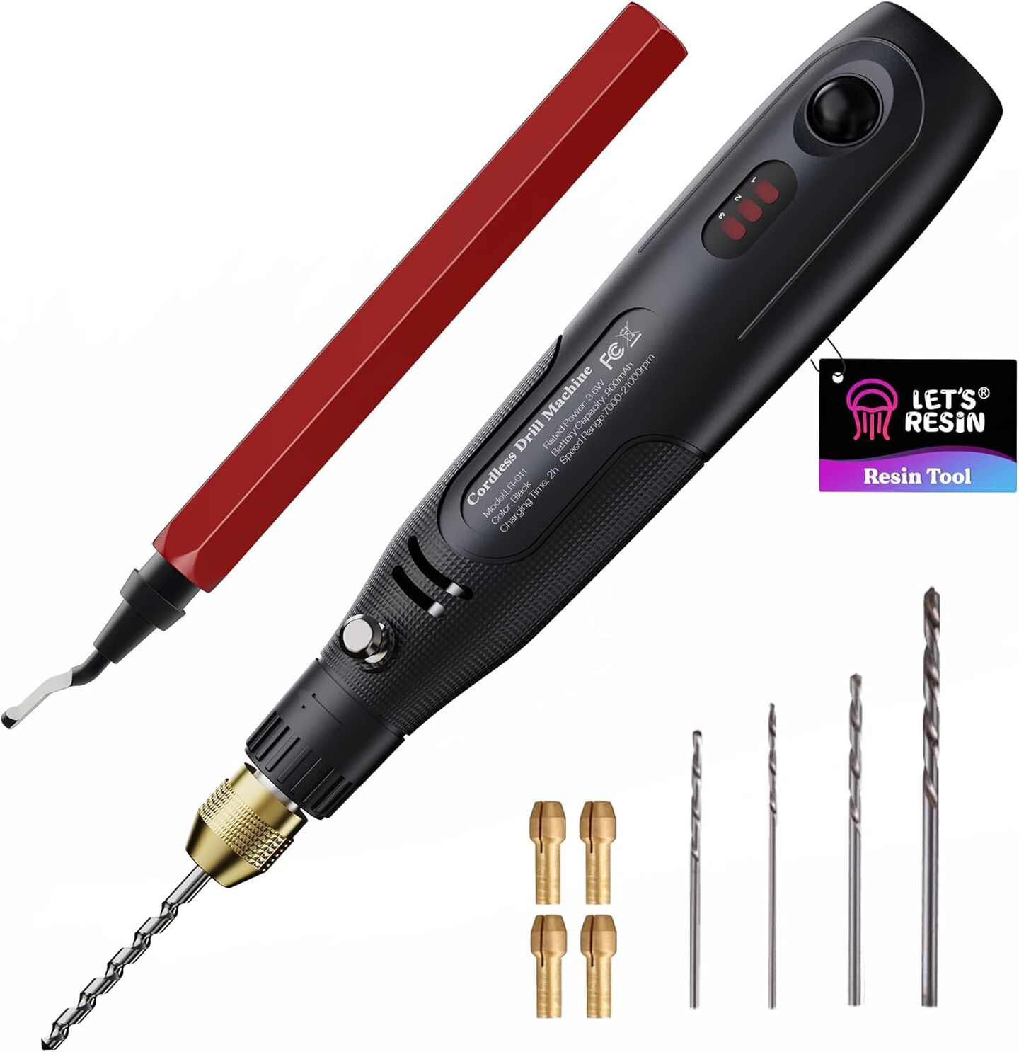 LET'S RESIN Cordless Resin Drill,3-speed Adjustment &Rechargeable Jewelry Drill with Deburring Tool&19Pcs Accessories,Multi-Purpose Hand Drill Resin Tool for Resin Molds, Keychain Molds