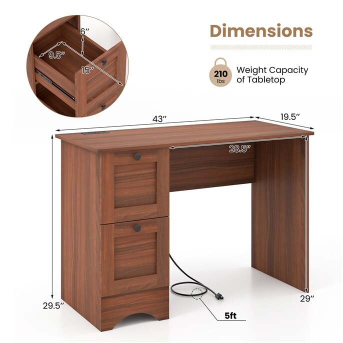 Engineered Wood Metal Home Office Computer Desk with Drawers