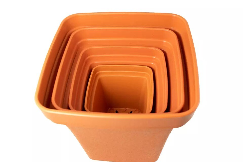 4 Mix Square Cascade Plastic Bonsai, Cactus, Succulent &#x26; Orchid Planter - Orange