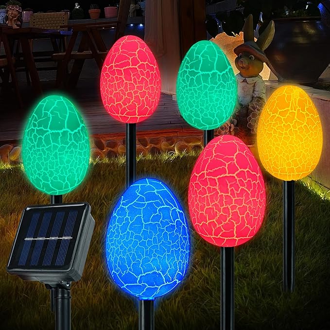2 Set of 12 Solar Easter Decorations Outdoor Lights,with 8 Modes LED Egg Light,Waterproof Outdoor Solar Lights for Garden Yard Pathway Lawn Grave (Egg)