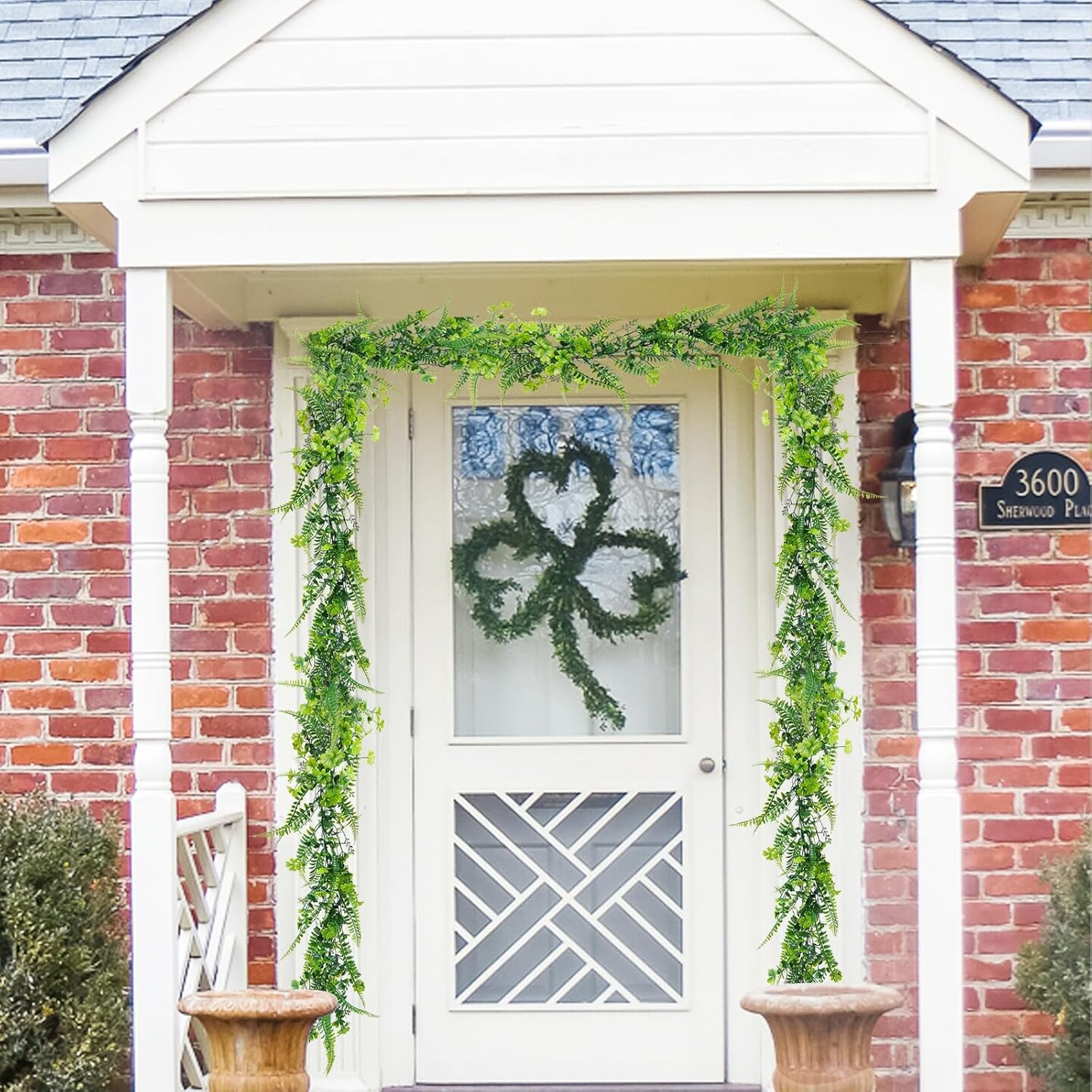 2 Pack 11.5Ft St Patricks Day Garland Shamrock Clover Plants Faux Greenery Garland with Fern Artificial Ivy Vines Garland for Spring Home Indoor Outdoor Wall Garden Front Door Decor