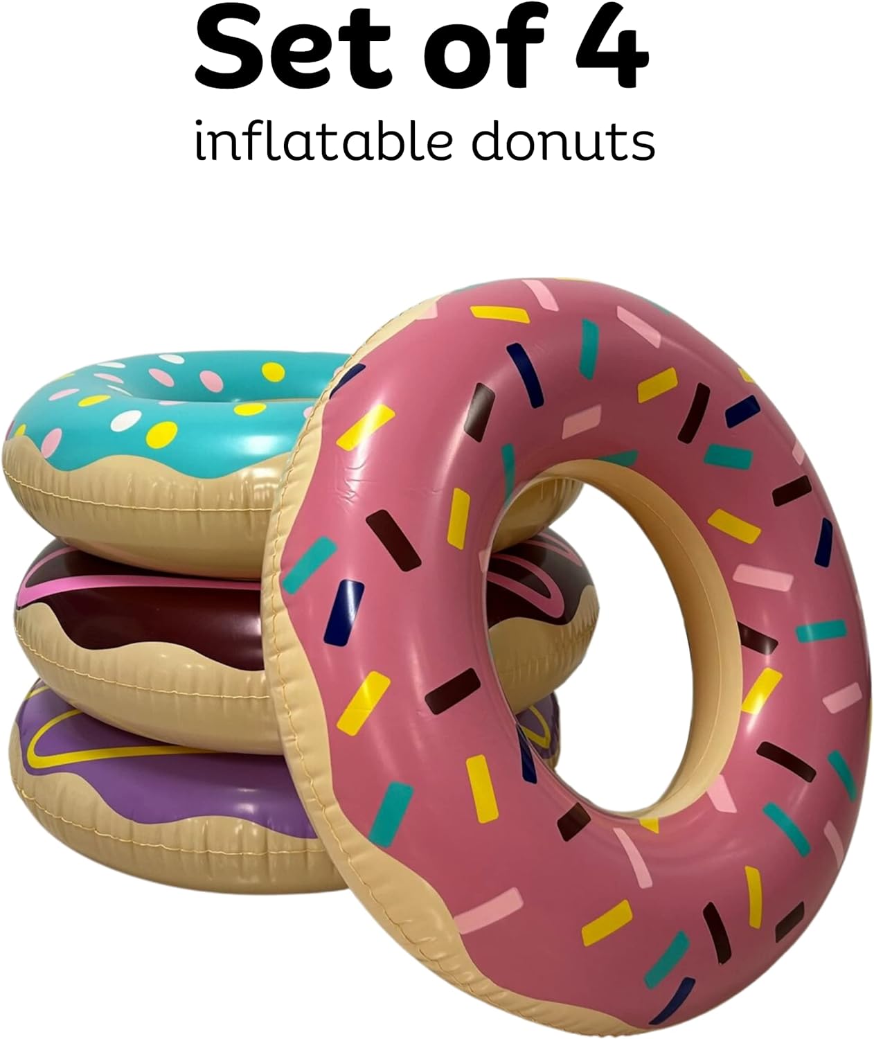 4E&#x27;s Novelty 4 Pack Mini Inflatable Donuts &#x2013; 15&#x22; Blow-up Donut Decor for Donut Party Favors