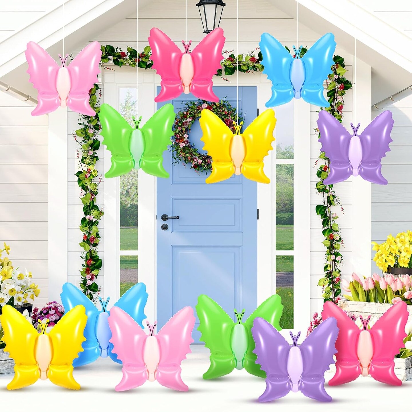 12 Pieces 14 Inch Spring Easter Inflatable Decor Blow up Butterfly Bunny Inflatable Hanging Ornament