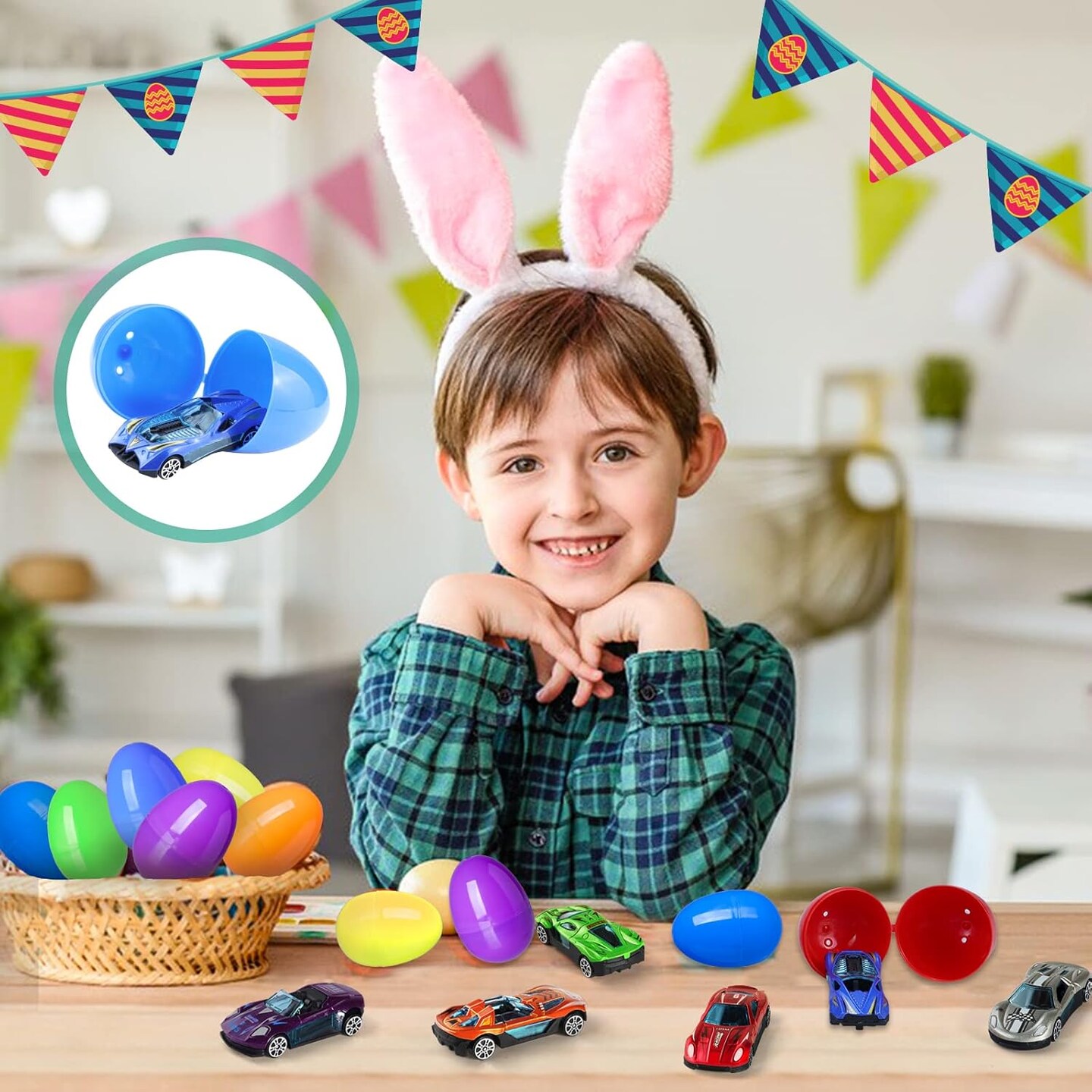 12 Pack Easter Eggs with Die-cast Cars for Kids Boys Easter Basket Stuffers, Prefilled Easter Eggs with Toys