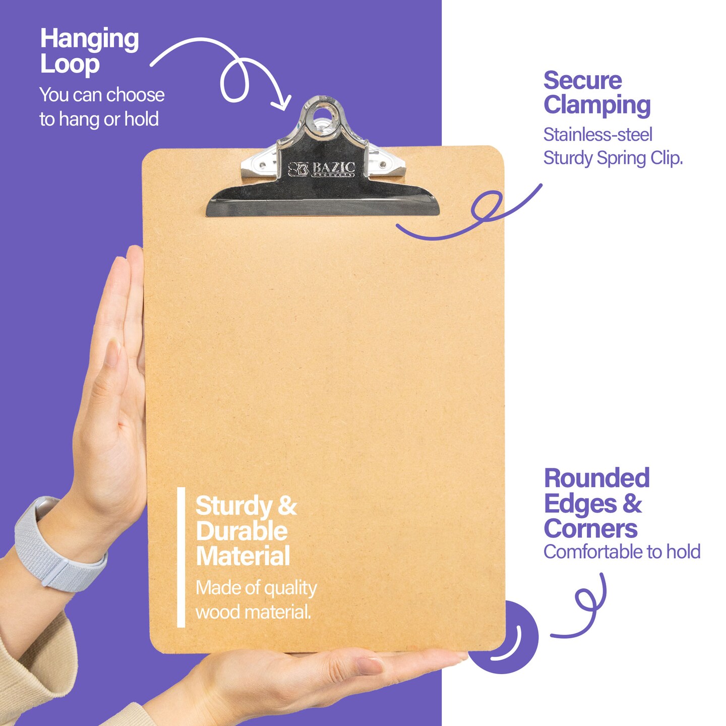 BAZIC Hardboard Clipboard Standard Size w/ Sturdy Spring Clip