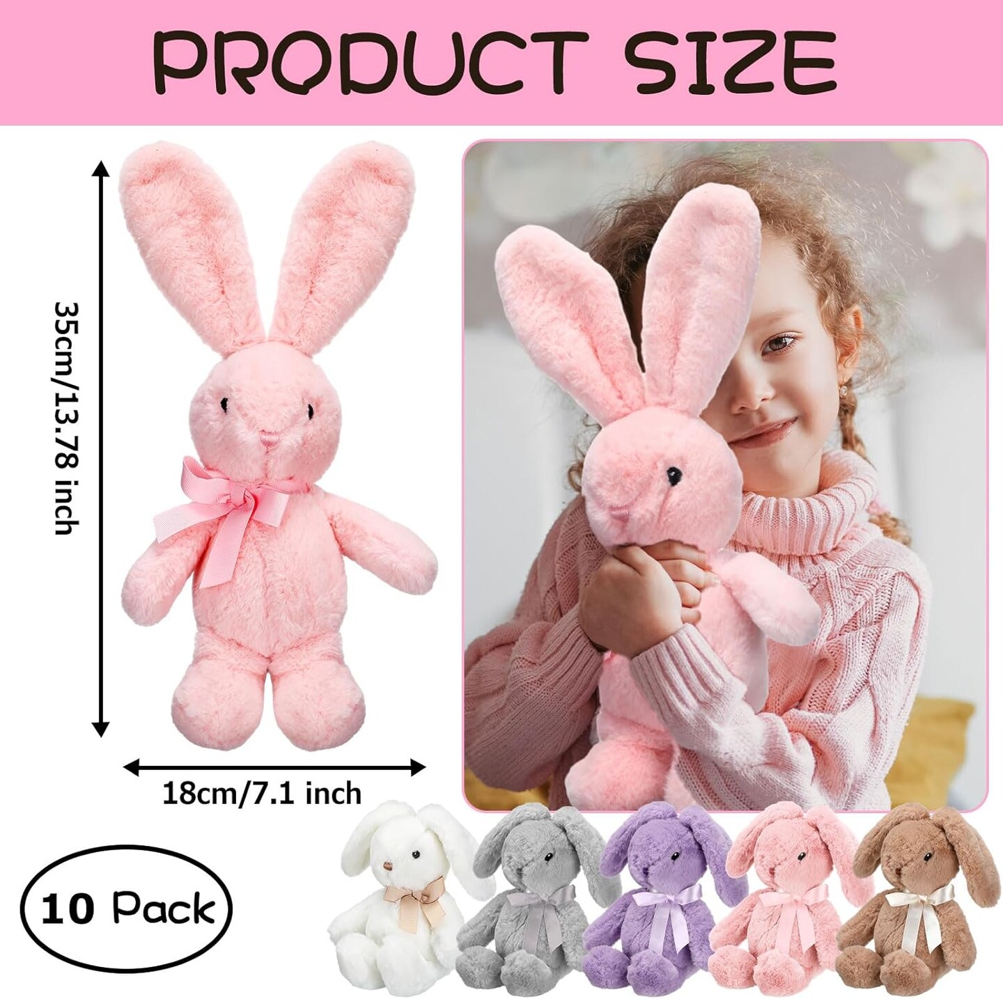 10 Pcs 13.5 Inch Plush Easter Bunny Stuffed Animal Cute Stuffed Bunny Soft Stuffed Rabbit Plush Toy Kawaii Bunny Stuff for Kids Fluffy Hugging Sleeping Gifts(Pink,Beige,Grey,Purple,Brown)