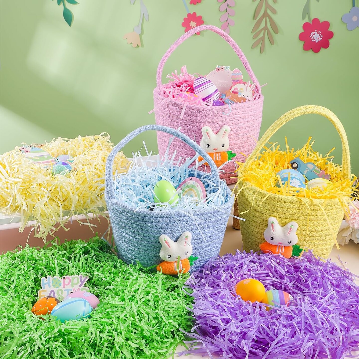 Easter Grass Basket Filler 10.6 oz (300g), 6 Colors Crinkle Paper Shredded Paper for Gift Baskets Easter Egg Hunt Gift Wrapping Boxes Bags Filler Decorations