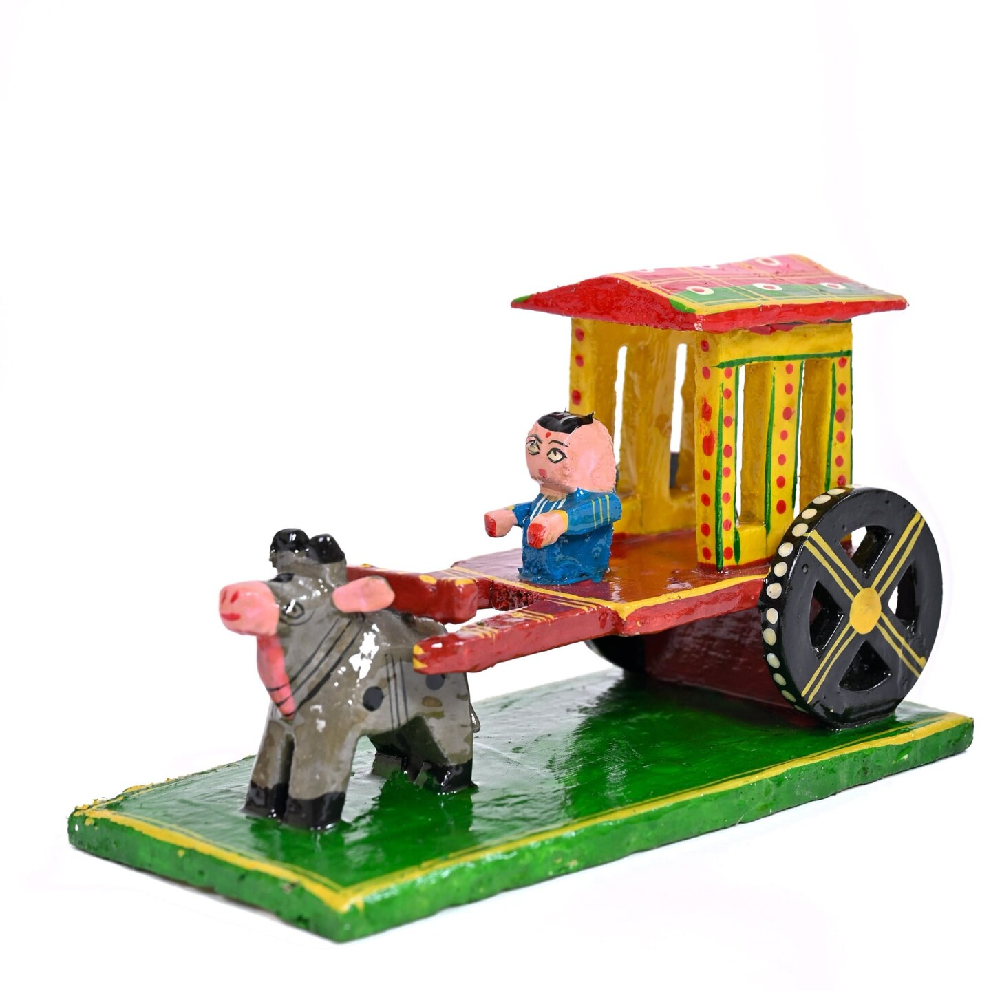 Indian Wooden Bullock Cart Decor Kondapalli Hand Painted Golu Decoration Showpiece for Home Living Room Shelf Display Table Decor Gifting Item