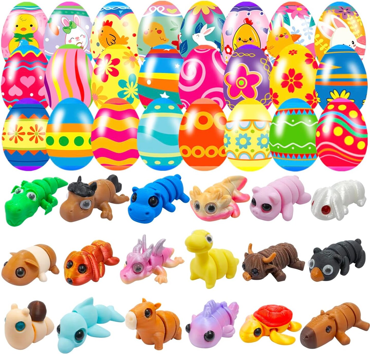 18 Pcs Easter Eggs with 3D Print Animal Prefilled Easter Eggs with Toys Inside Easter Egg Fillers