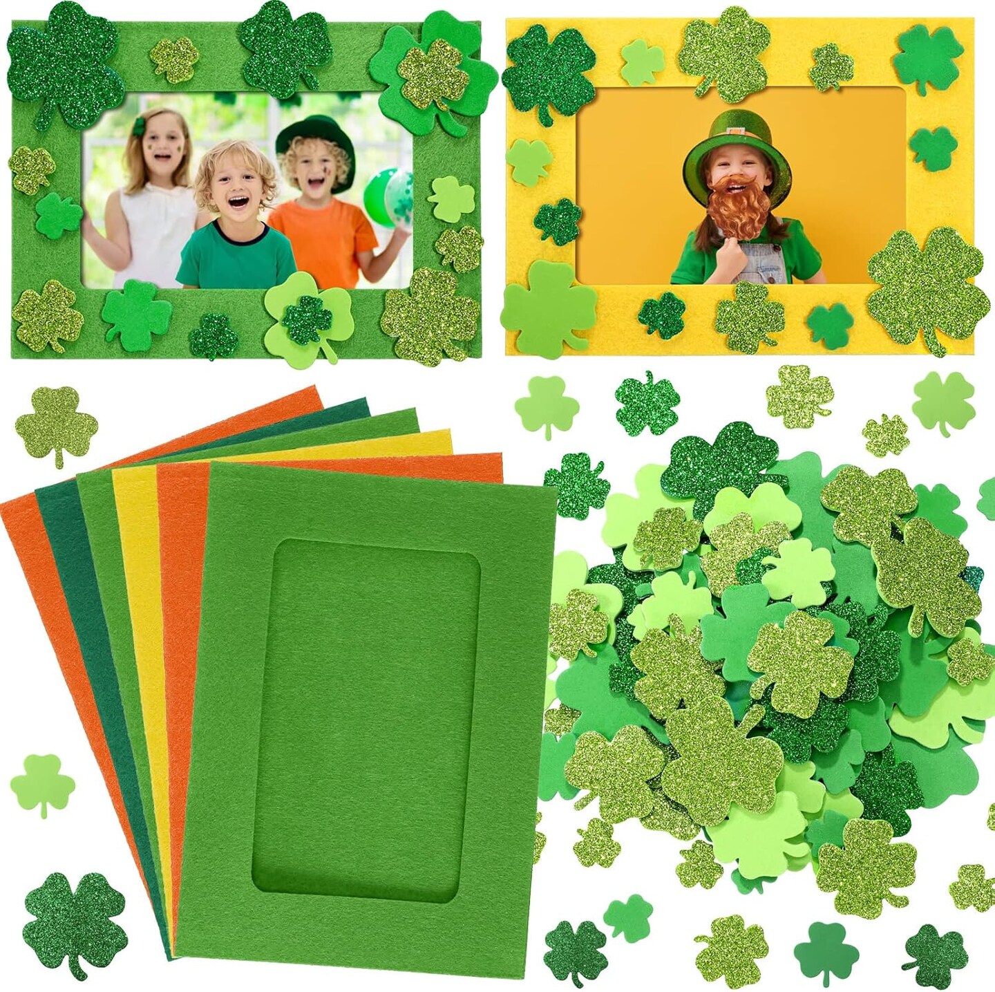 232 Pieces St. Patrick&#x27;s Day DIY Picture Frames Craft Kit for Party 32 Pieces Irish Festival Felt Photo Frames