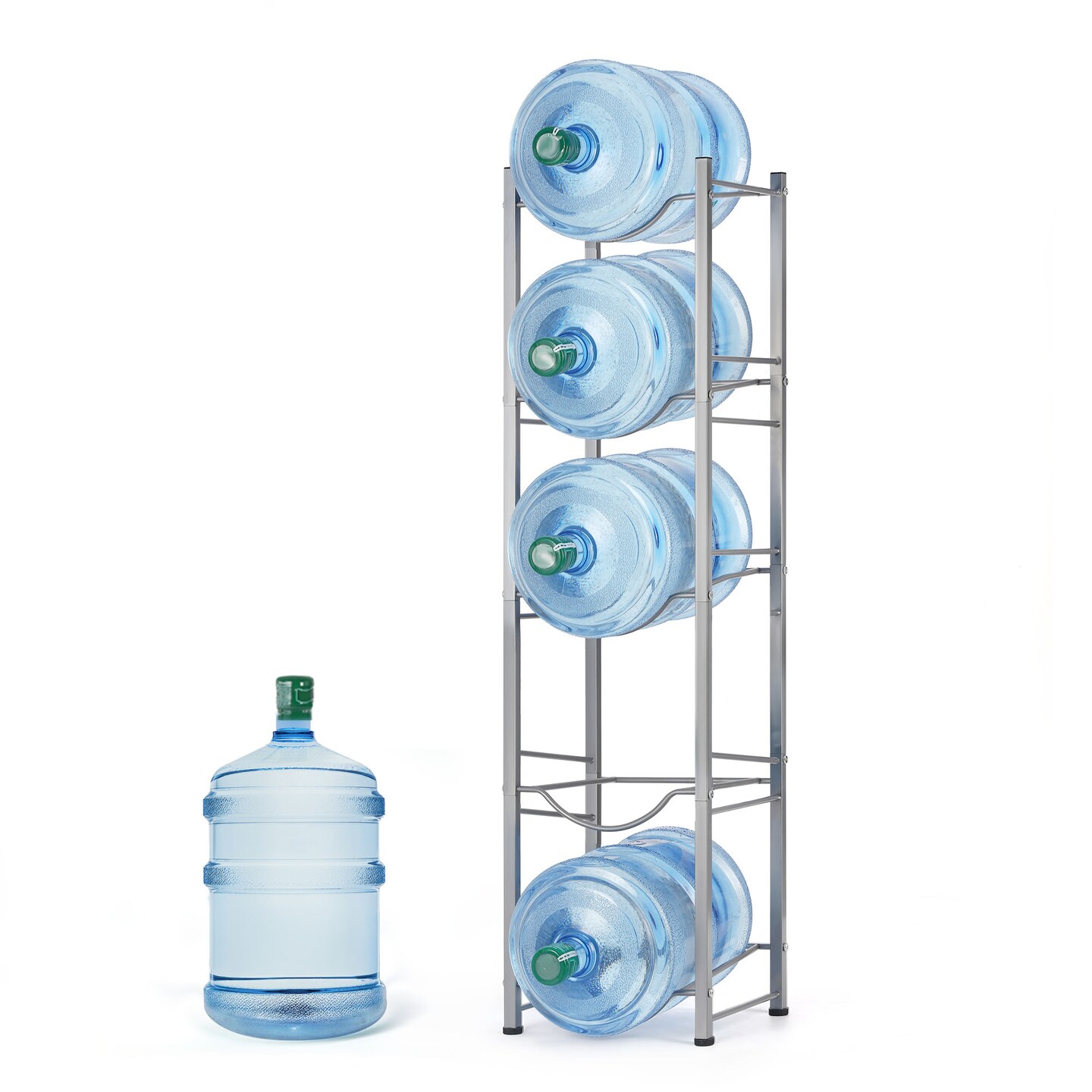 Silver 5 Gallon Water Jug Rack, 5-Tier Water Bottle Holder Storage Rack, Water Jug Organizer for Kitchen, Office, Garage