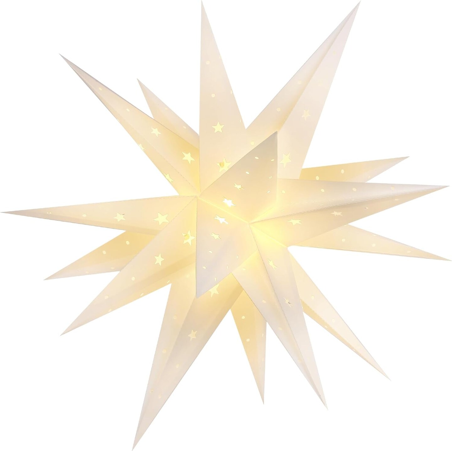 23&#x22; Moravian Star Outdoor Light, Waterproof 3D Christmas Tree Topper Lamp with Timer Function