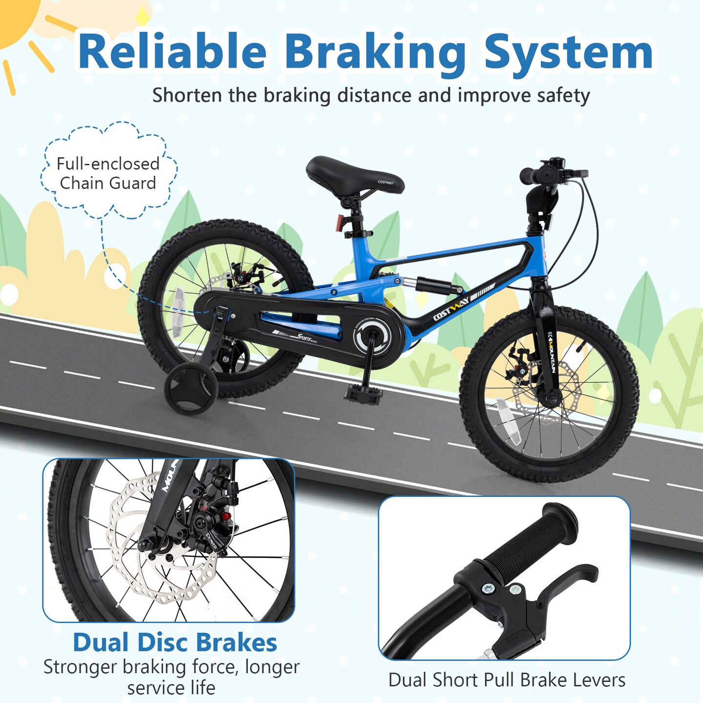 16 Inch Kids Bike Adjustable Frame with Shock Absorber, Bell, and Safety Features for Ages 4-7
