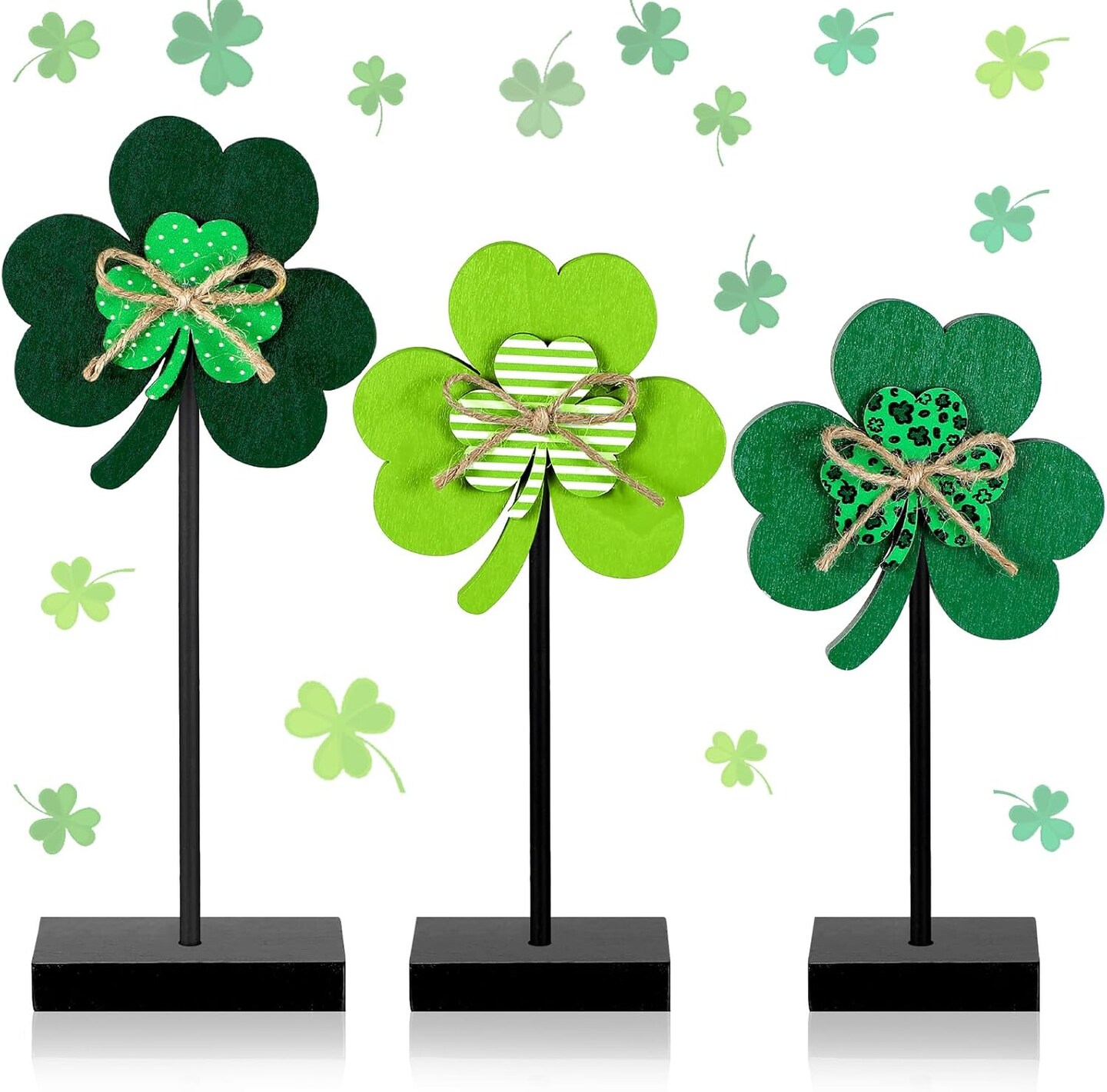 3 Pcs St. Patrick's Day Clover Table Wooden Signs Wood Sign Shamrock