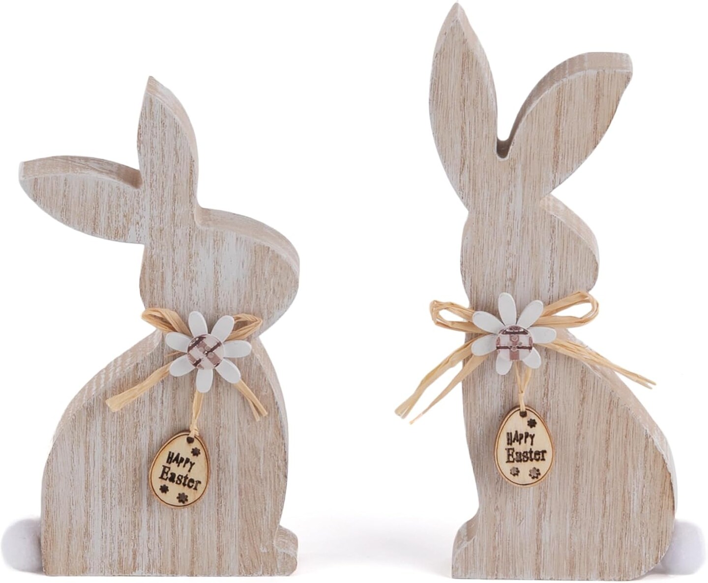 2 Piece Easter Wooden Bunny Decor - Farmhouse Sitting Wood Bunnies Sign