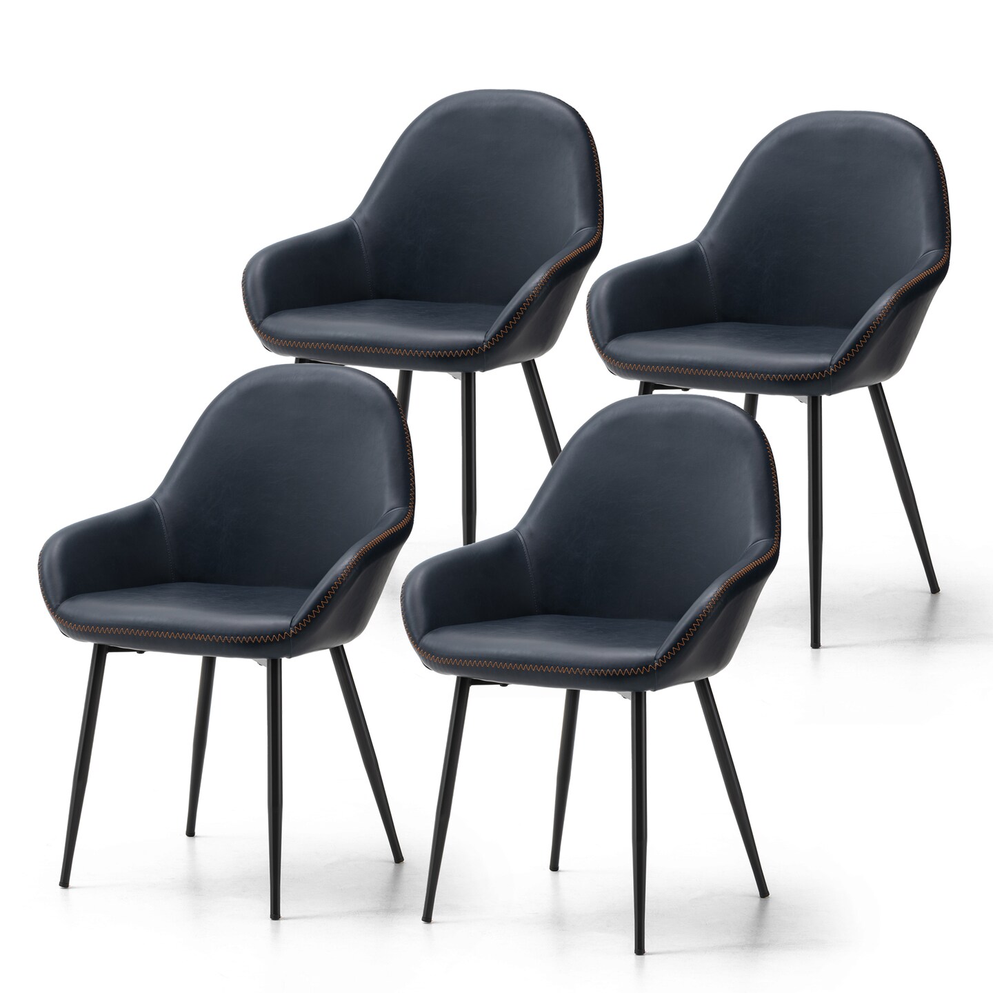 Set of 2/4 Mid-Century Modern Leatherette Dining Armchairs