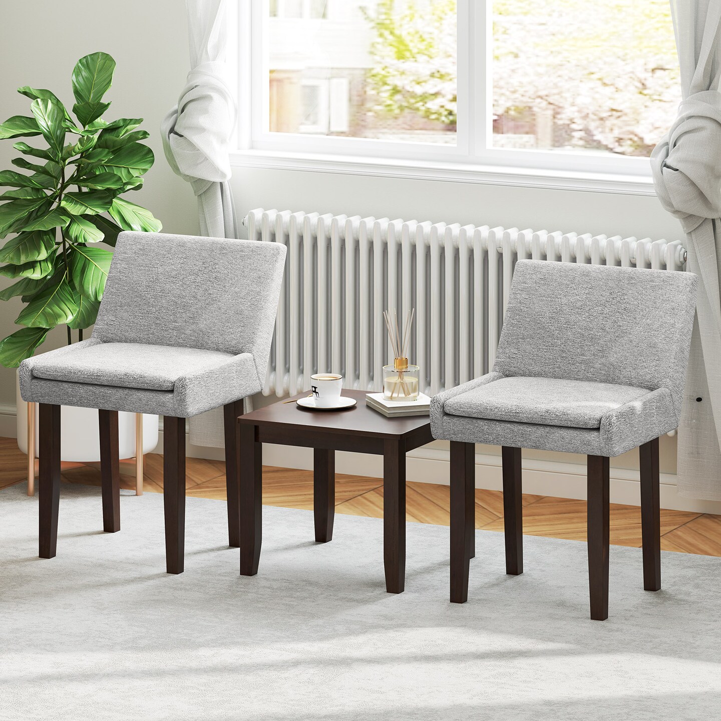 3-Piece Accent Table and Chair Set for Kitchen and Living Room-Brown &#x26; Gray