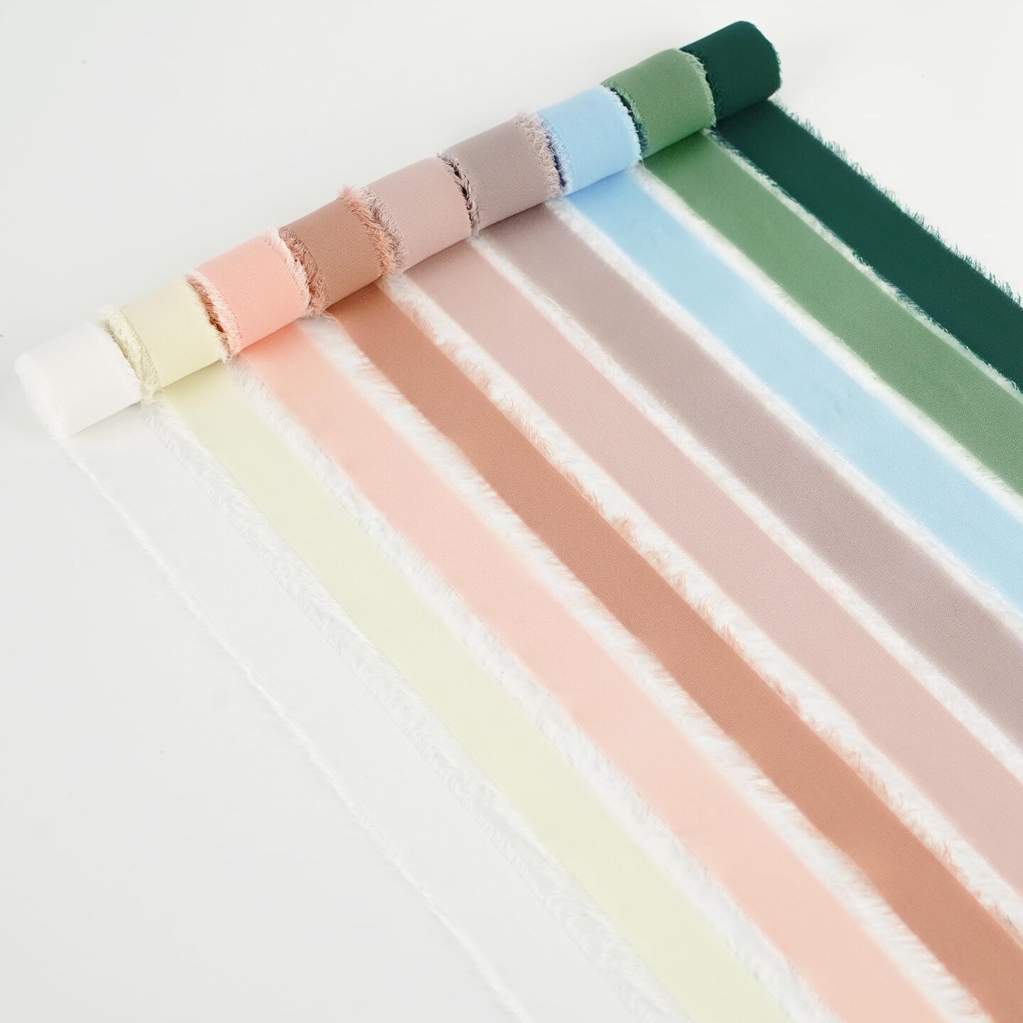 Chiffon Ribbon 1 Inch Frayed Ribbon Chiffon Silk Ribbon Assorted Frayed Edge Ribbon Mixed Color Ribbon Set Thin Chiffon Ribbons for Crafts, Gift Wrapping, Wedding Invitation (9 Rolls 27 Yards)