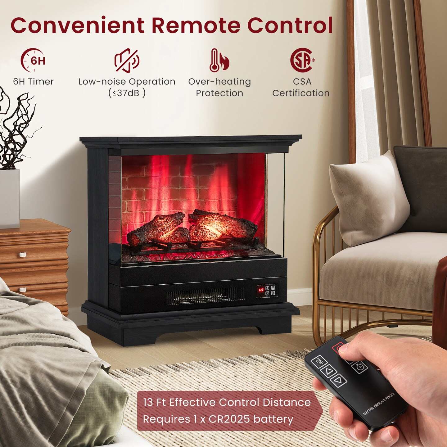 27 Inch Freestanding Fireplace with Remote Control