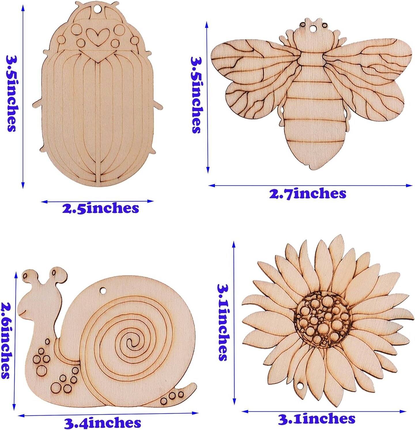 54PCS Unfinished Blank Wooden Cutouts Craft for Kids,Suit for Children&#x27;s Painting DIY Room Decoration Gift Giving Surprise (54 Insect)