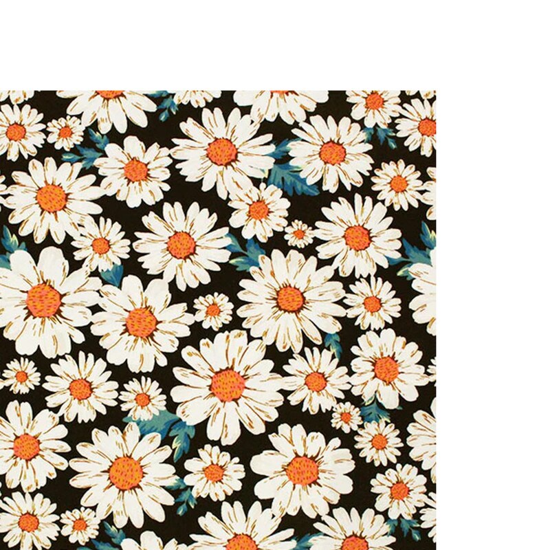 Vintage White Daisies Printed Spandex Fabric