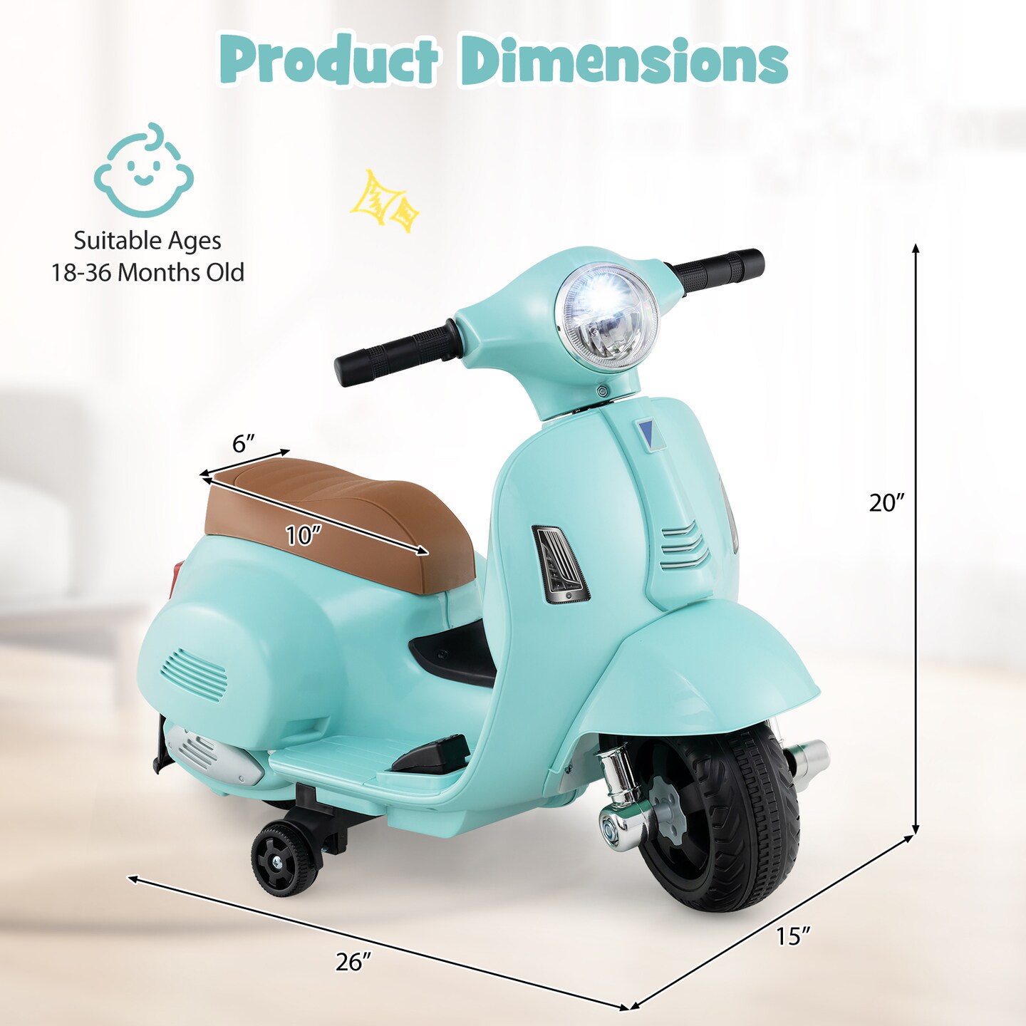 Plastic Licensed Kids Ride-On Motorcycle Vespa with LED Headlight and Horn Sound