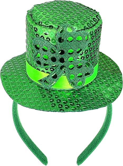 St. Patrick's Day Green Mini Top Hat Headband Irish Sequin Shamrock Leprechaun Hat Headband Saint Patty's Day Accessories for Men Women