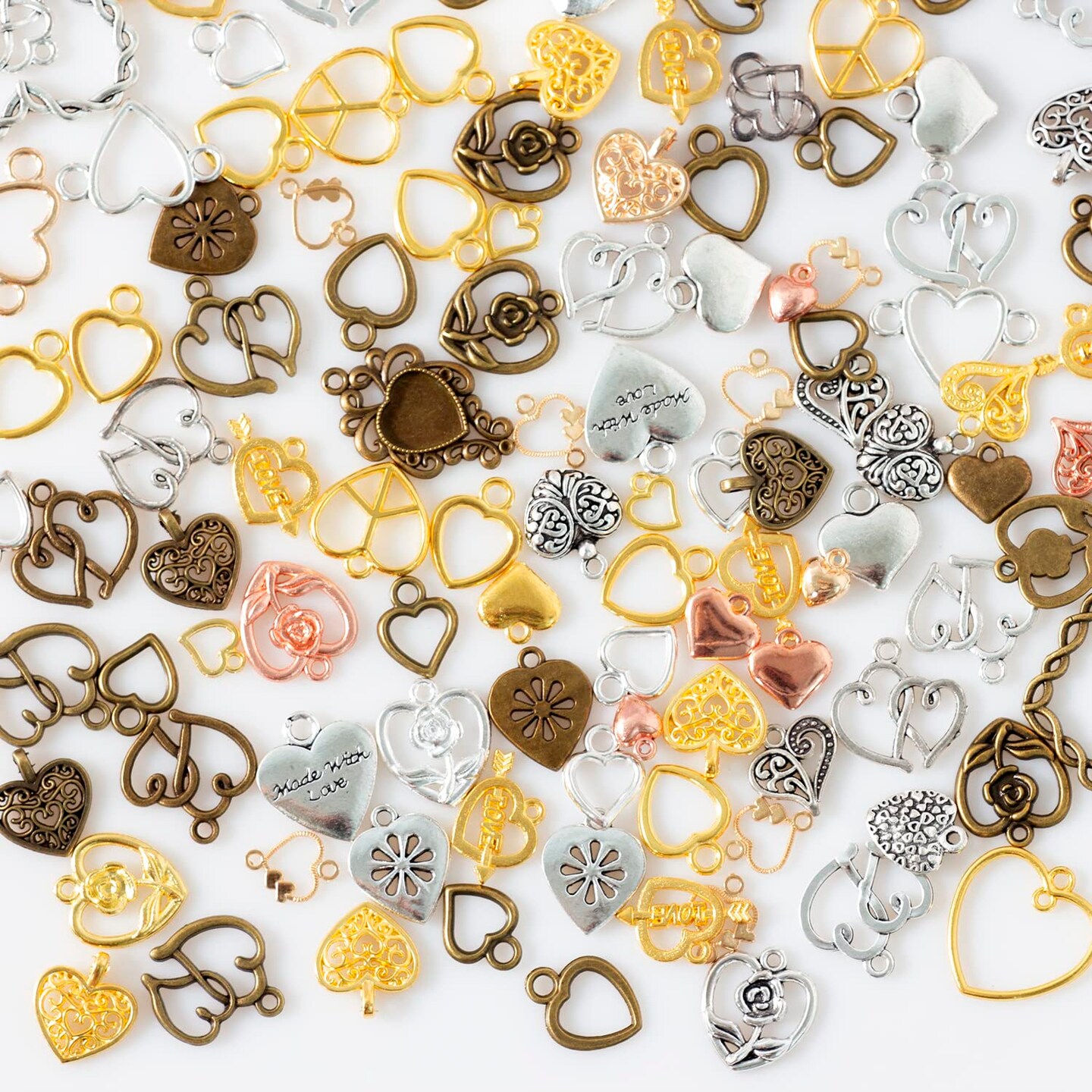 100 Gram Metal Heart Charms for Jewelry Making, Silver & Gold, Bulk Pack Heart Pendant for Bracelets, Necklaces, Crafts (Heart Mixed Color)