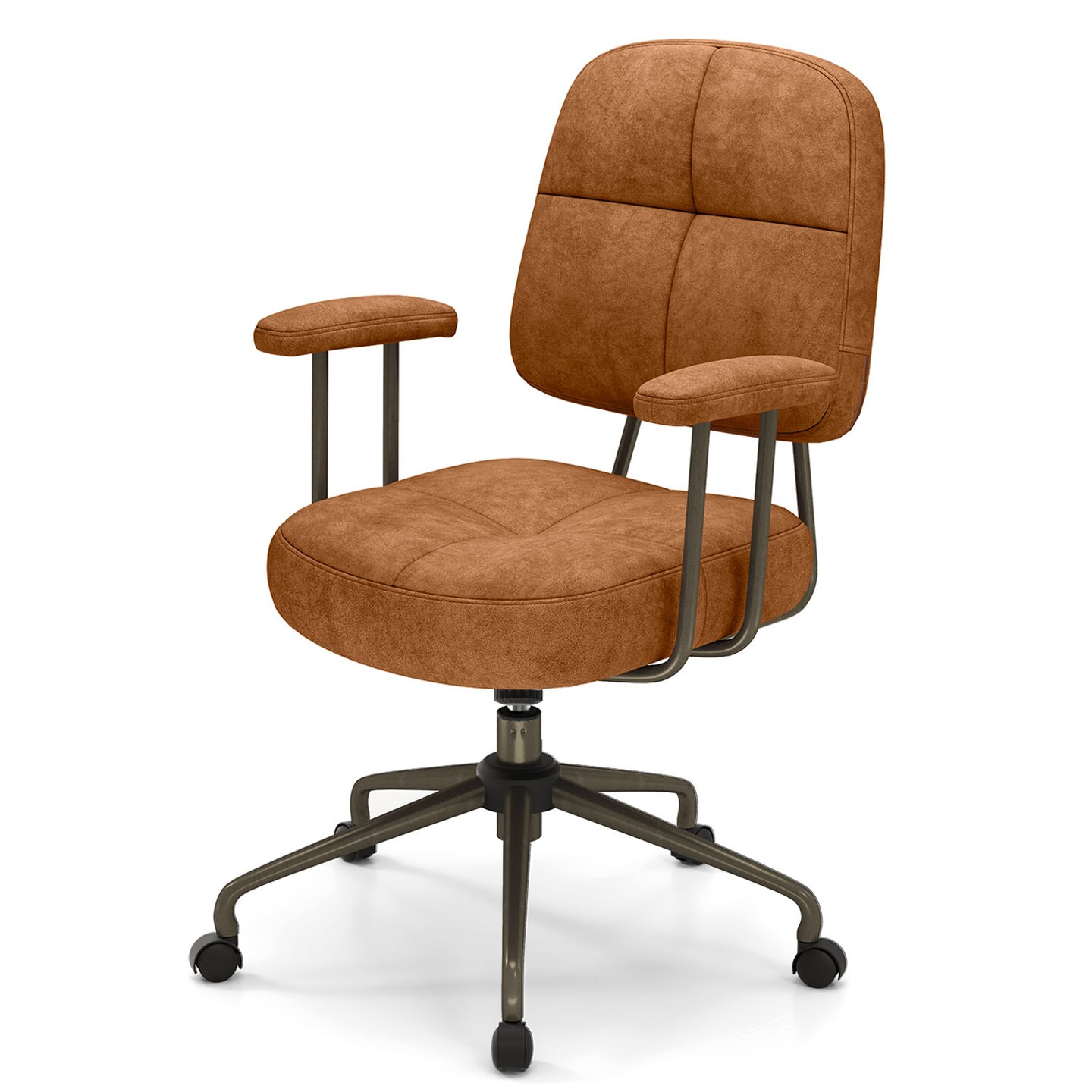 Height Adjustable Upholstered Office Chair with Cushioned Back and 5-Rolling Casters