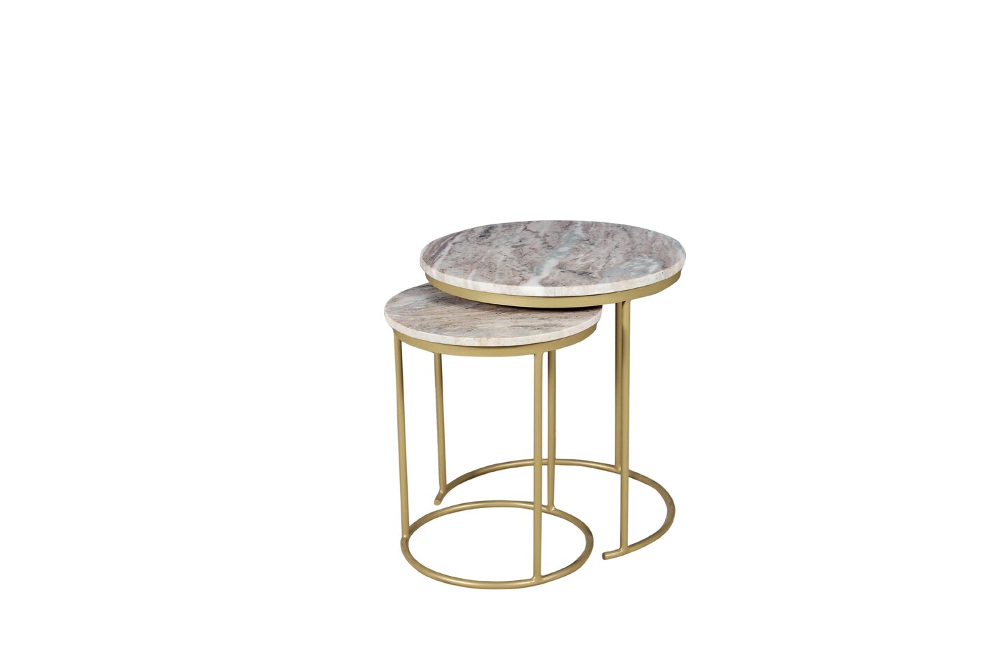 Brown Marble Nesting Coffee Table  With Golden Metal Frame