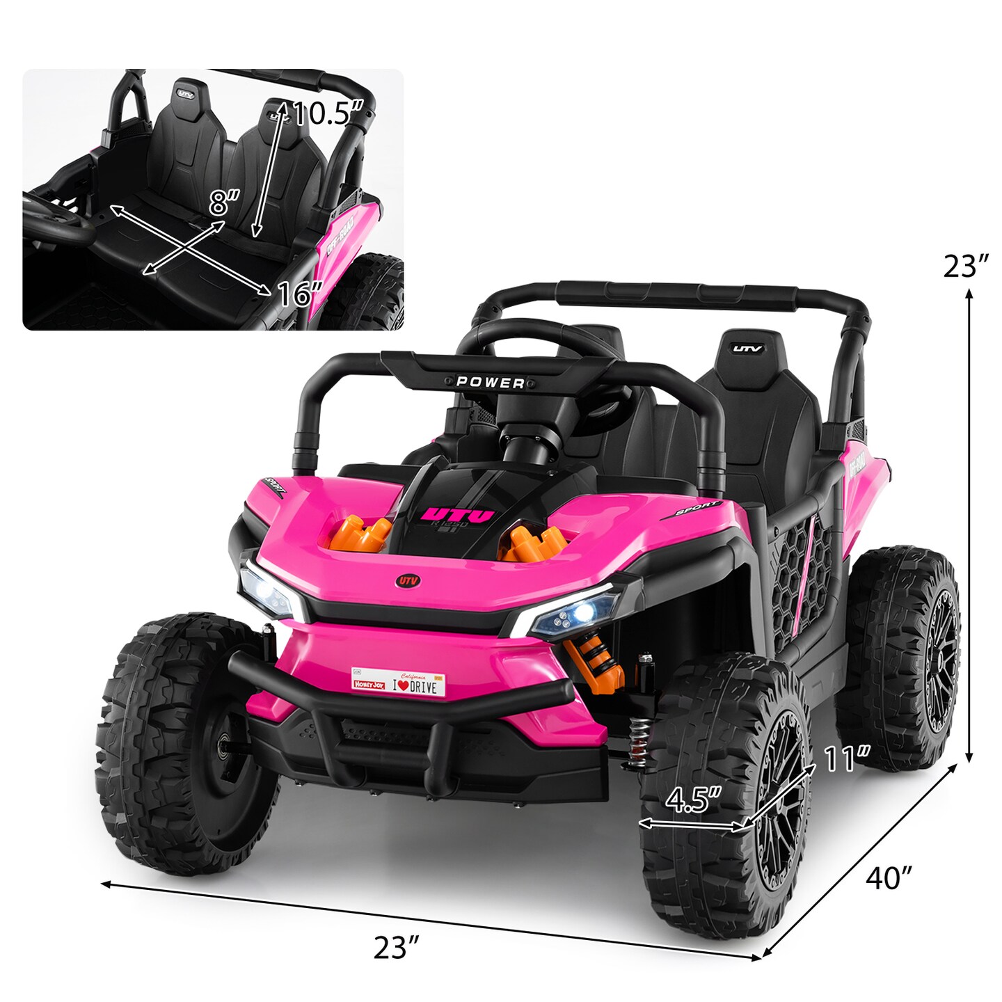 Red 12V Ride-On Truck Off-Road UTV for Kids with Parental Remote & LED Lights