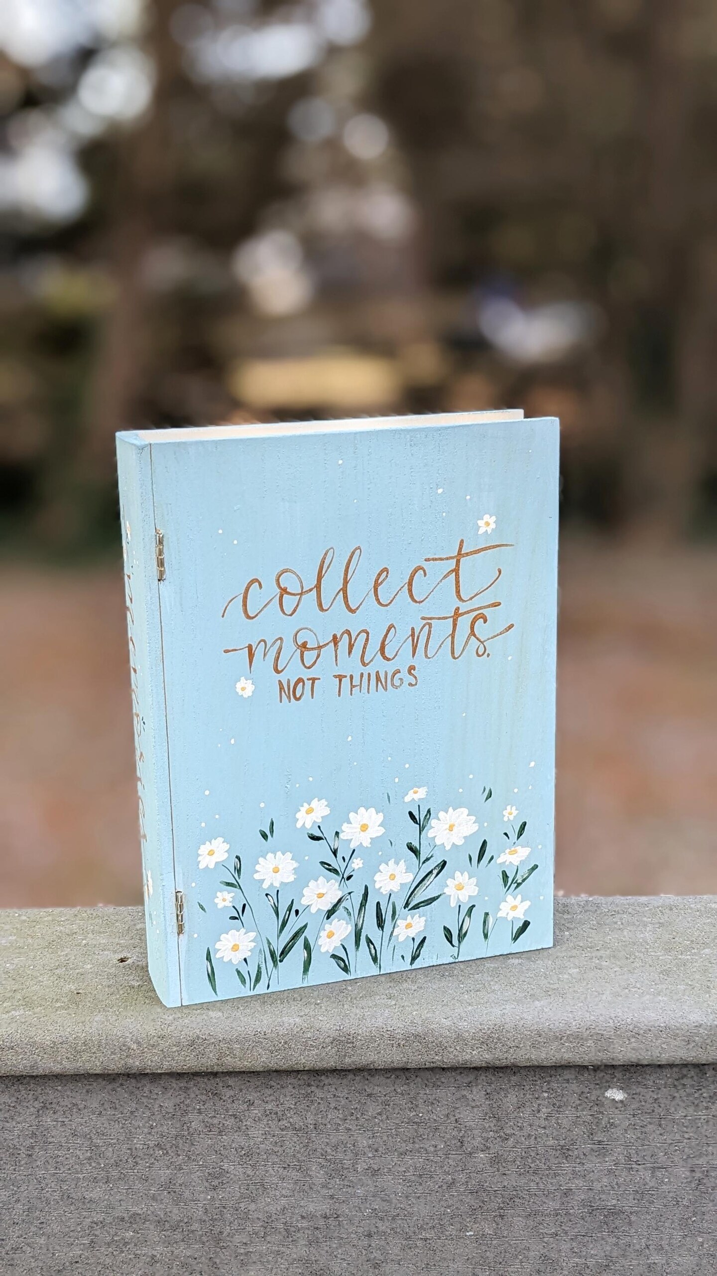 Book Shaped Hand Painted Wooden Box Perfect for Keeping Memories