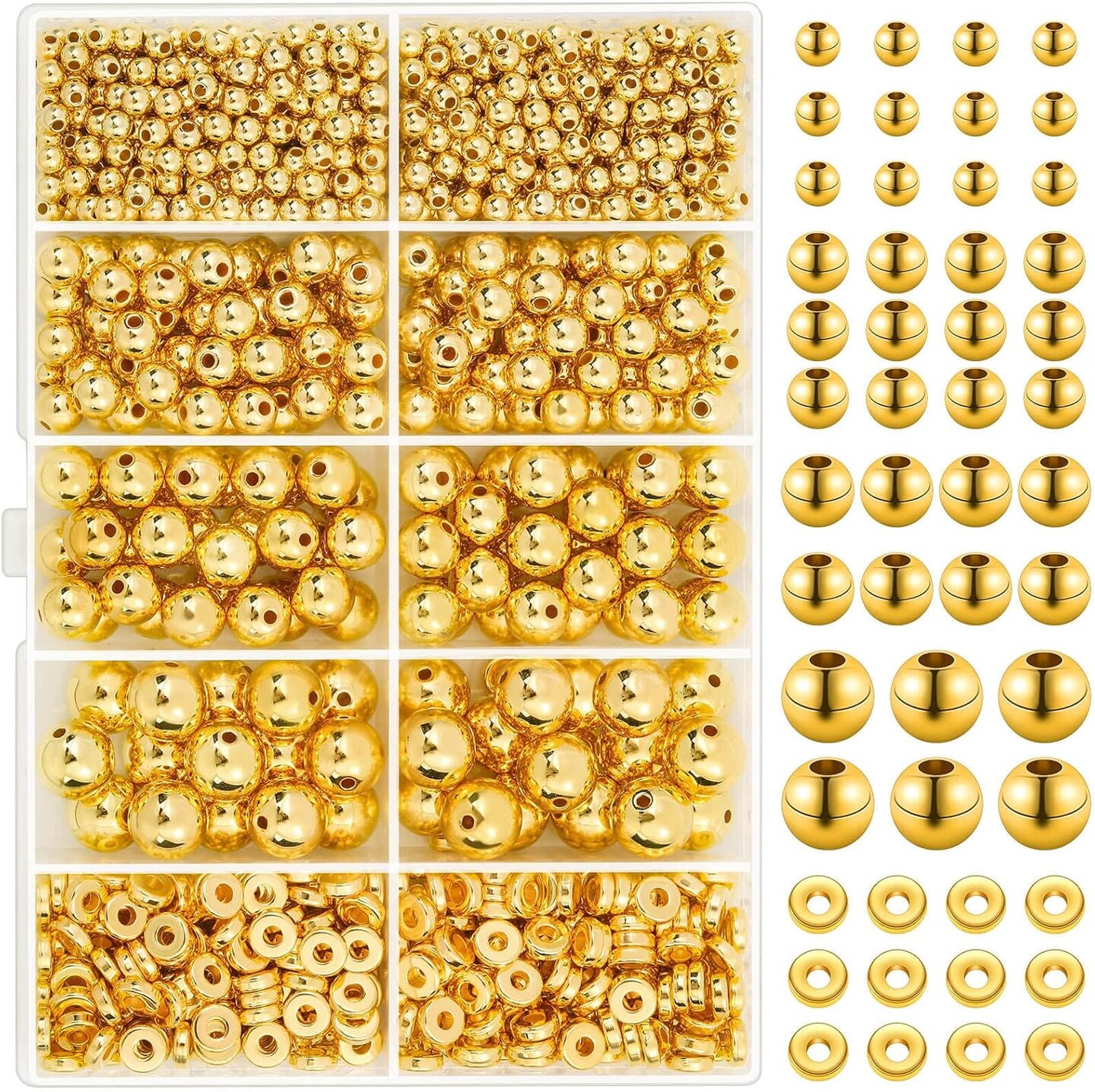 1250 Pieces Gold Spacer Beads for Jewelry Making, Gold Round Beads and Gold Flat Clay Beads for Bracelets Making, Small Gold Filled Beads for Jewelry Making