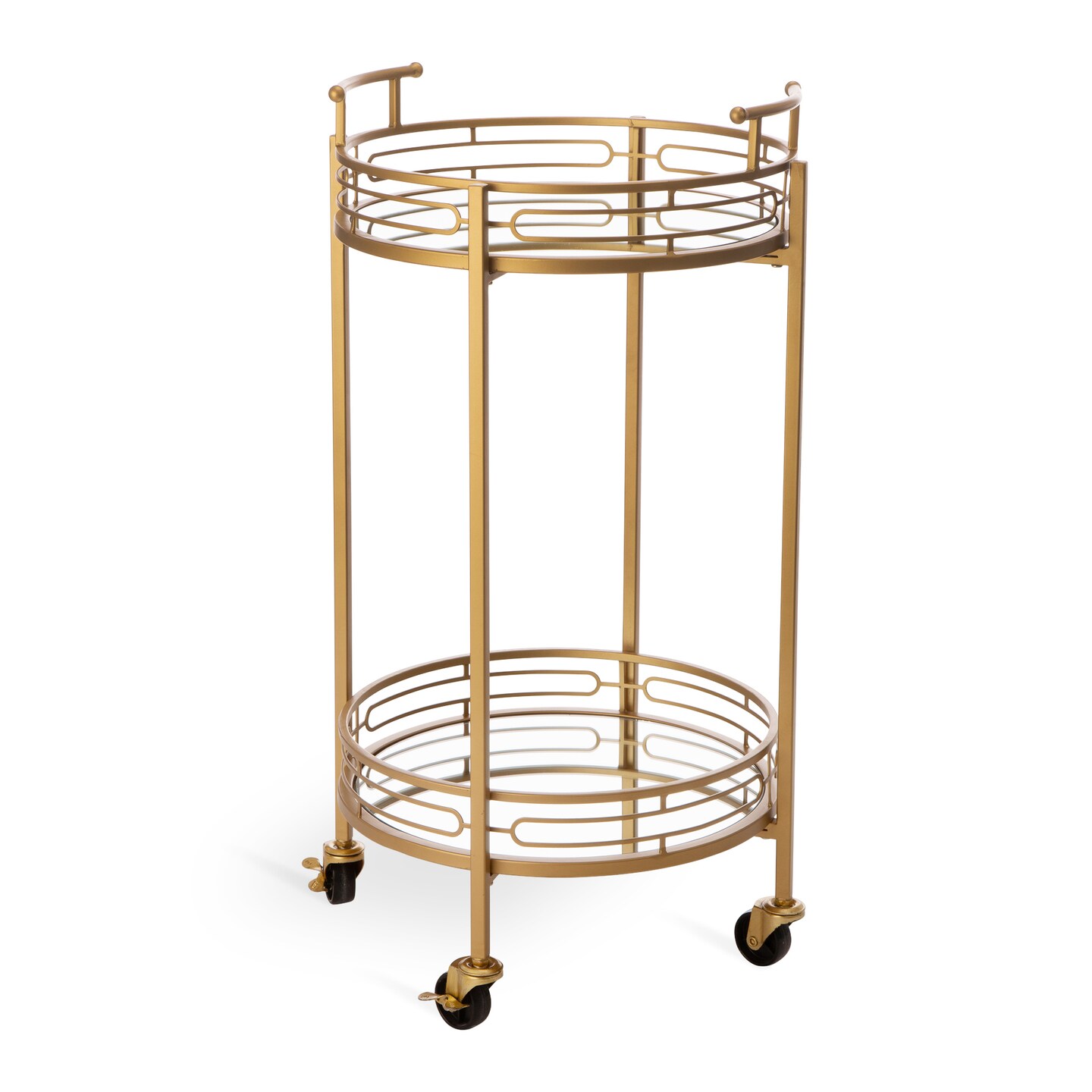 29.50&#x22;H Deluxe 2-Tier Metal Round Mirrored Bar Cart-Golden