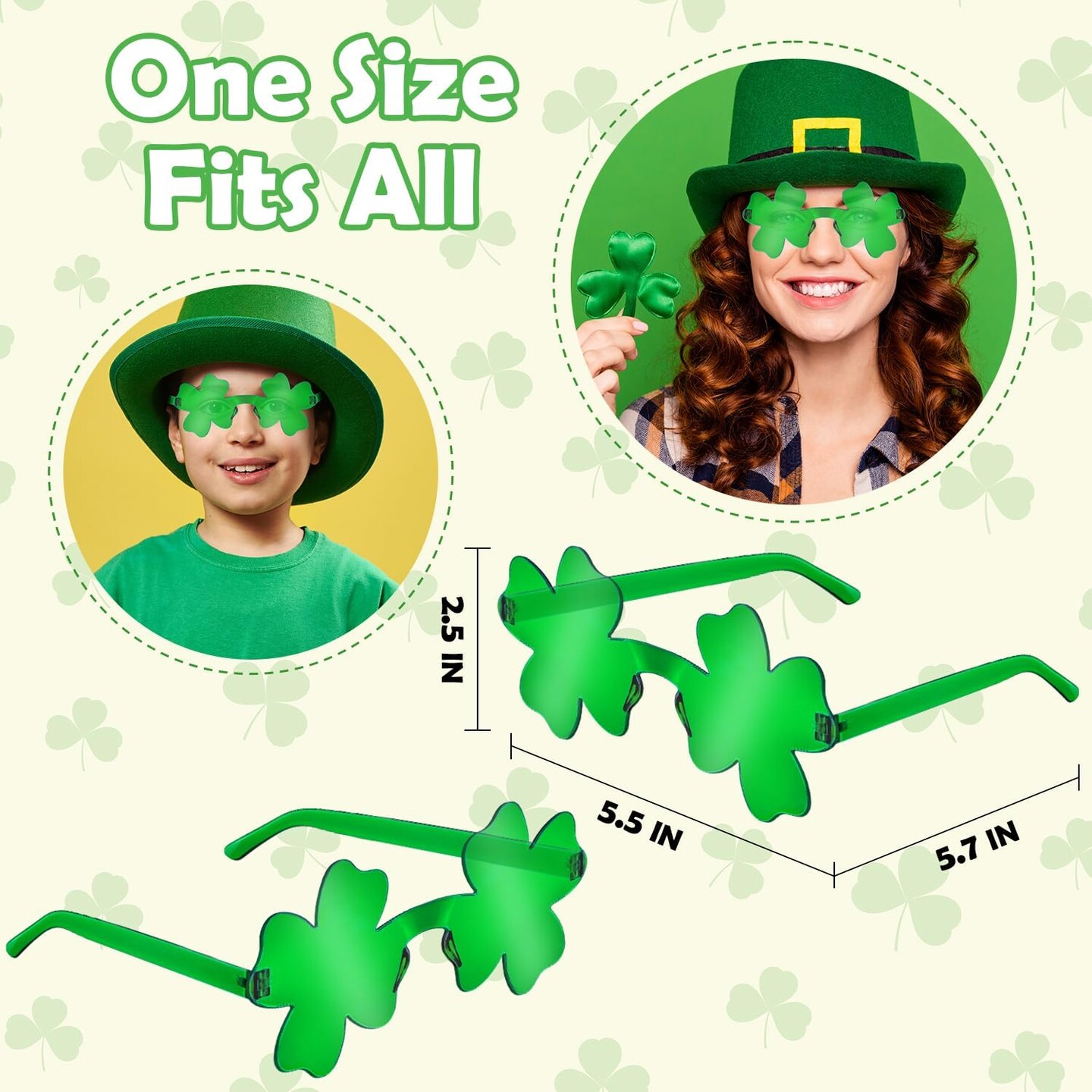 St Patricks Day Green Shamrock Accessories 12 PCS, Saint Patricks Four Leaf Clover Glasses Party Favor Supplies, Irish One Size Sunglasses Gifts Decoration Stuff Photo Props for Parade Costume Outfit