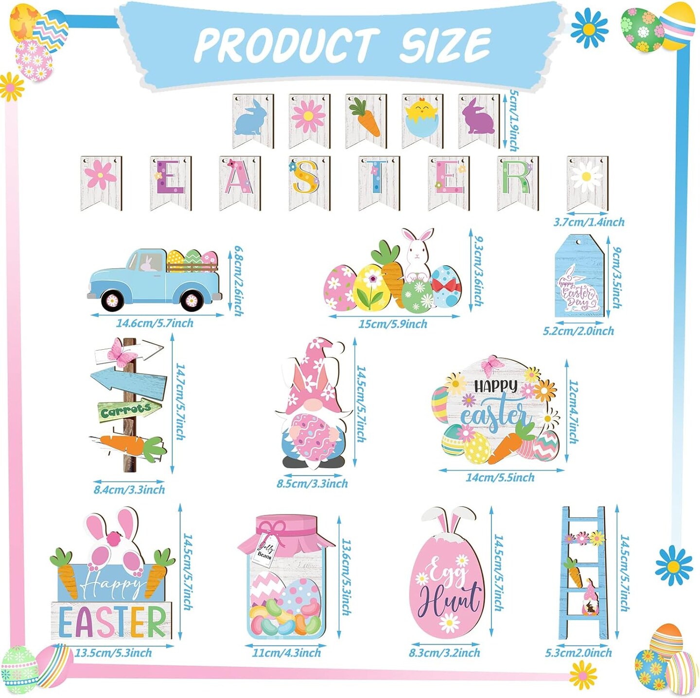 Easter Tiered Tray Decor Happy Easter Tiered Tray Ornament Rustic Farmhouse Spring Sign Bunny Truck Gnome Egg Wooden Sign