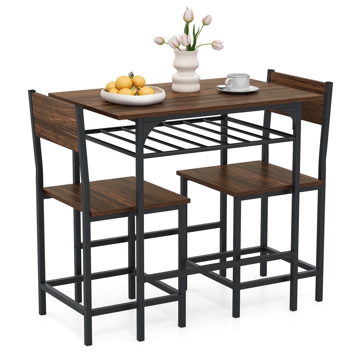 Black Metal Dining Table Set with Storage Rack and Sturdy Frame