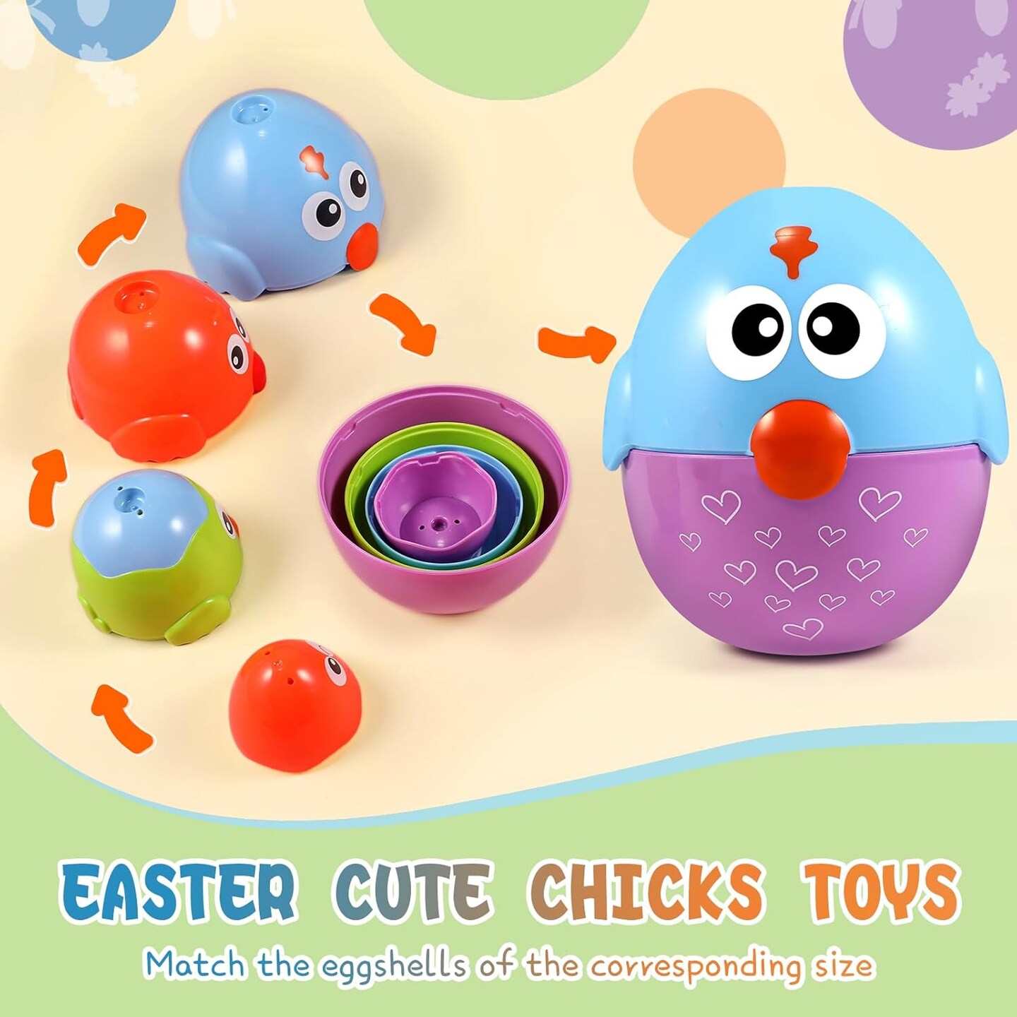 Easter Toys Gifts for 18 months, 2, 3, 4+ Yr Old Toddlers Kids, 8 Pcs Nesting &#x26; Stacking Chicks Baby Matching Toys