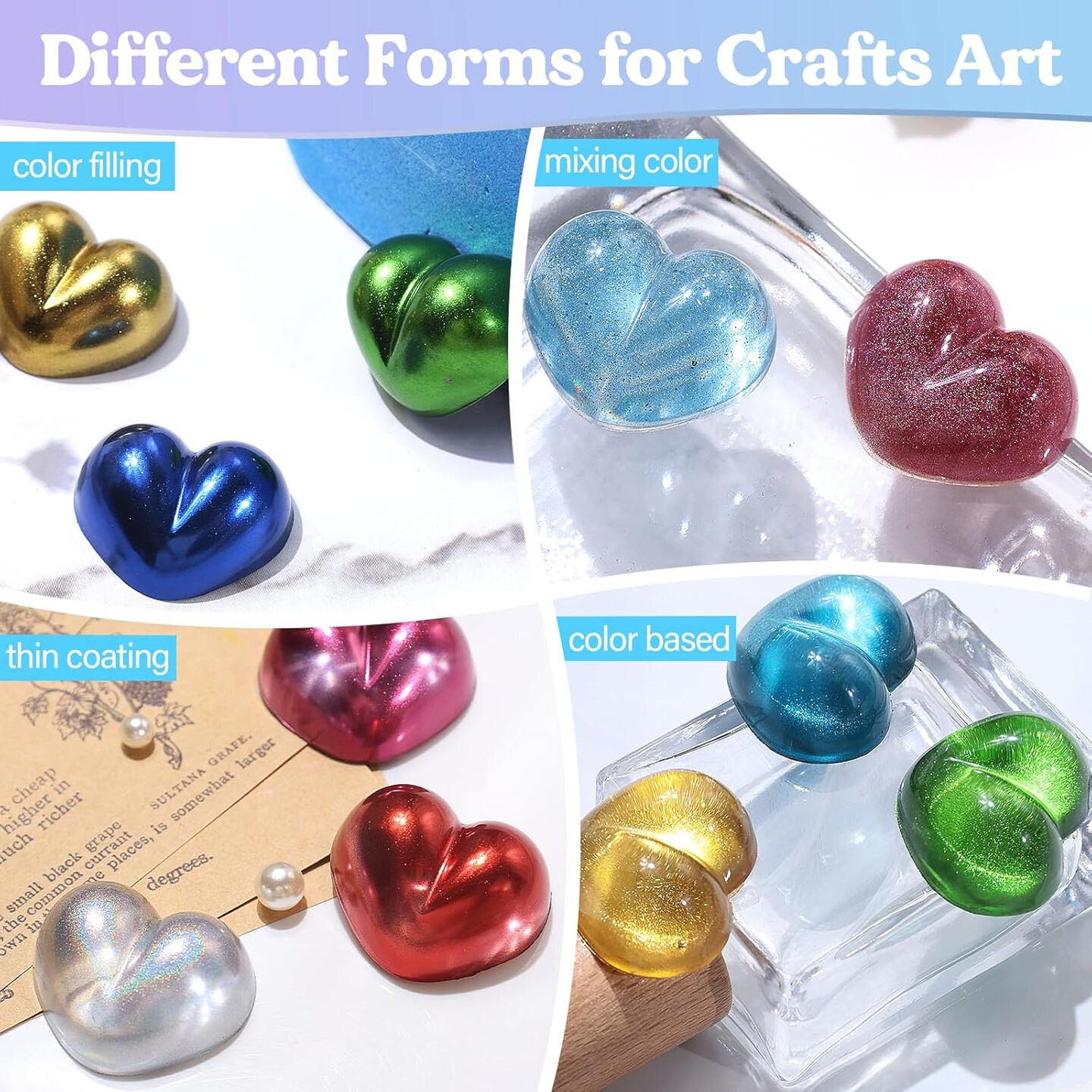 LET&#x27;S RESIN Chrome Powder, 10 Colors Metallic Mirror Effect Chrome Powder for Nail, Holographic Pigment for Epoxy Resin, Slime, Crafting, Oil Painting