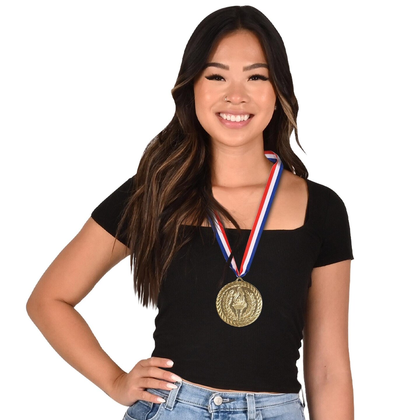 12 Pack Beistle Gold Medal with Ribbon (4 Inch)