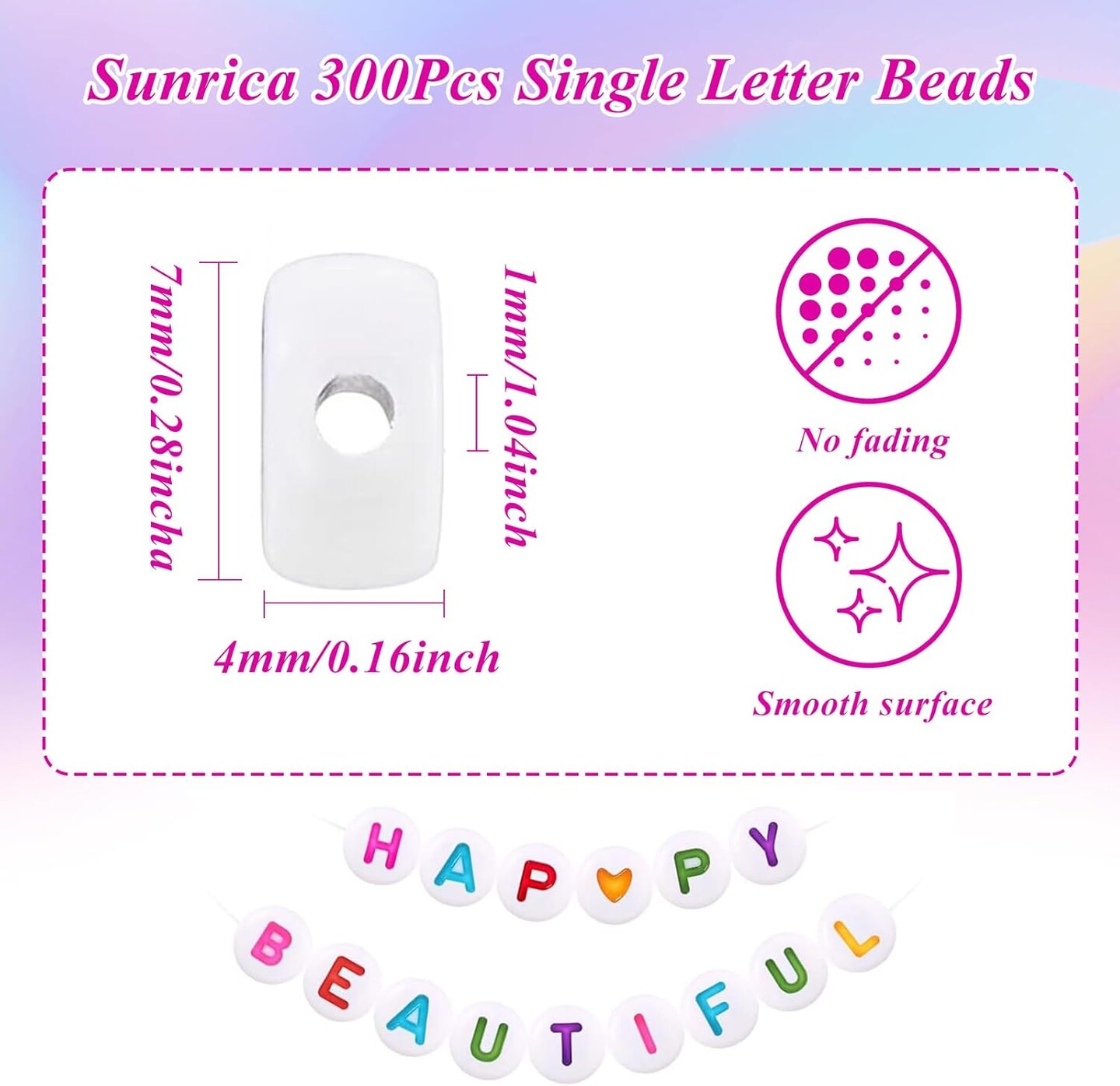 300Pcs Round Letter Pony Beads D 4X7mm Individual Alphabet Beads for Friendship Bracelets Making