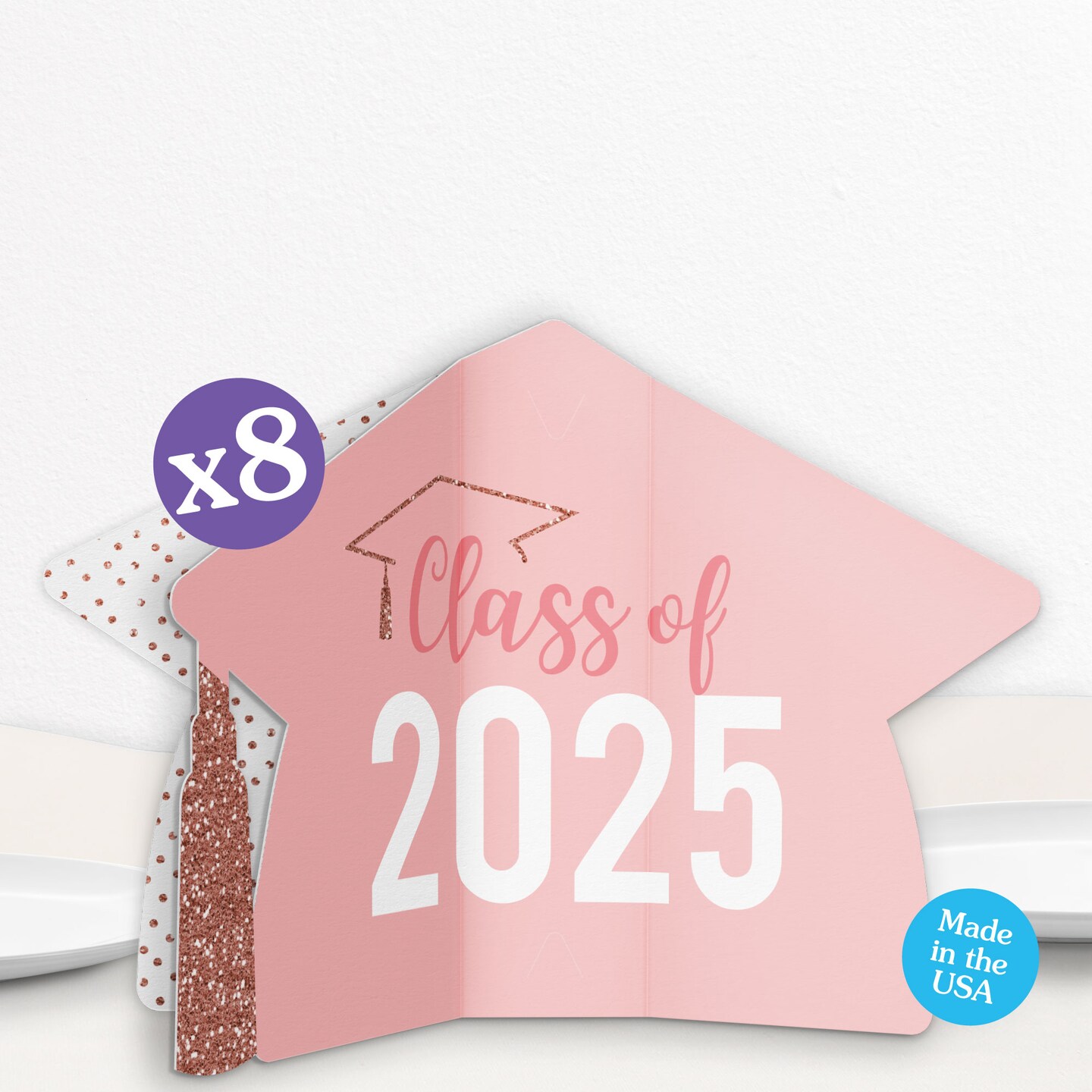 Big Dot of Happiness 8 Count Dusty Rose Gold Graduation 3D Centerpiece Table Decorations, Freestanding Class of 2025 Pink Grad Party Centerpieces