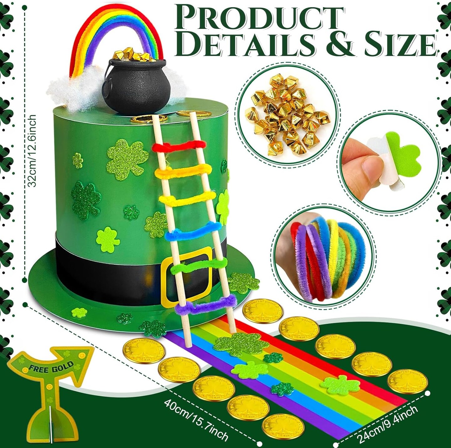 St. Patrick’s Day DIY Leprechaun Trap Kit – Fun Craft Set to Catch a Leprechaun, Party Decorations for Classroom, Home, Rainbow & Shamrock Theme