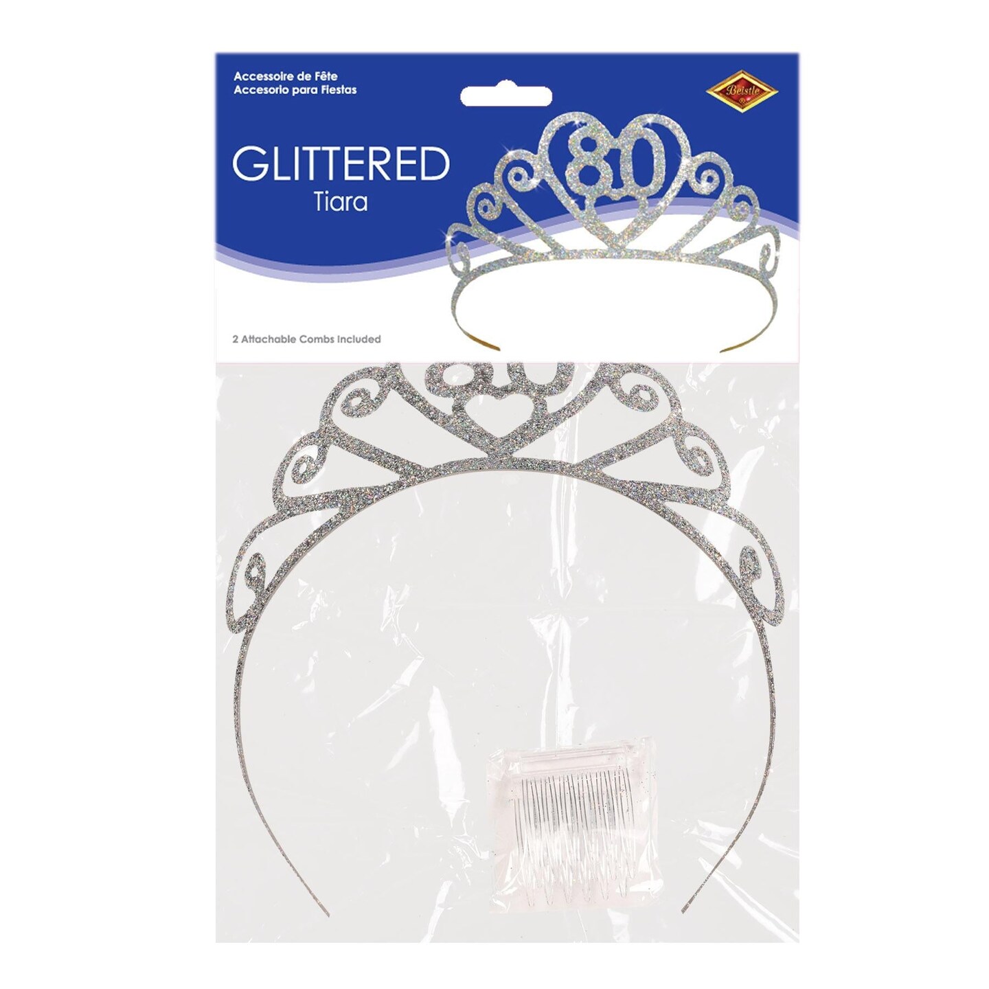 6 Pack Beistle Glittered Metal 80th Birthday Party Tiara