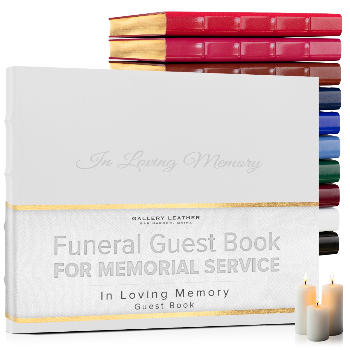 Gallery Leather Guest Book Funeral, In Loving Memory, Memorial, 192 Lined Pages, Bonded Leather, Hardcover