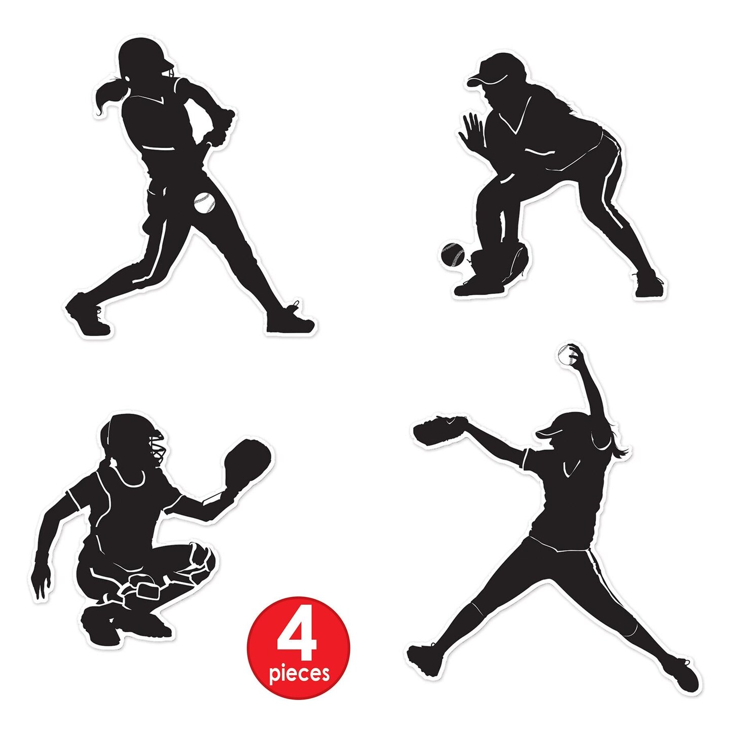 48 Piece Beistle Softball Party Silhouettes