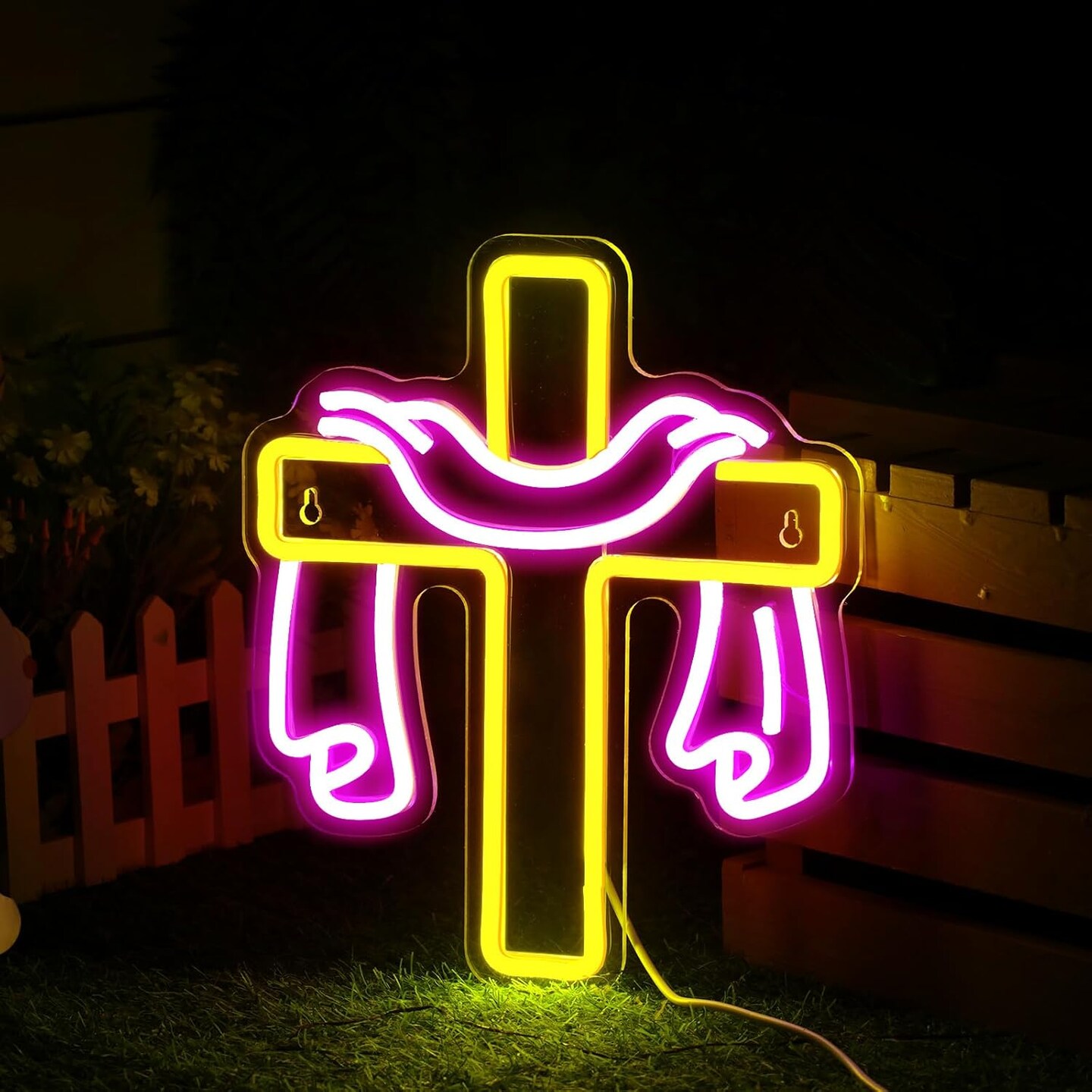 Easter Cross Neon Sign Jesus Neon Lights Signs Religious LED Light Easter Decorations for Wall Decor Christian Neon Sign for Home Bedroom Cafe Office Birthday Gift Supplies, 13.78 x 9.84 Inch