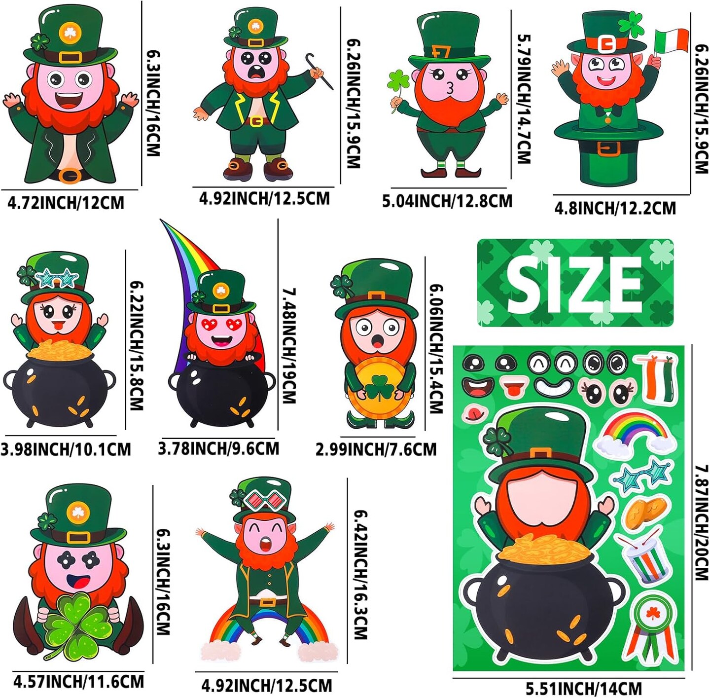 36 Sheet St. Patrick&#x2018;s Day Stickers for Kids Make a Face Stickers Lucky Shamrock Irish Stickers